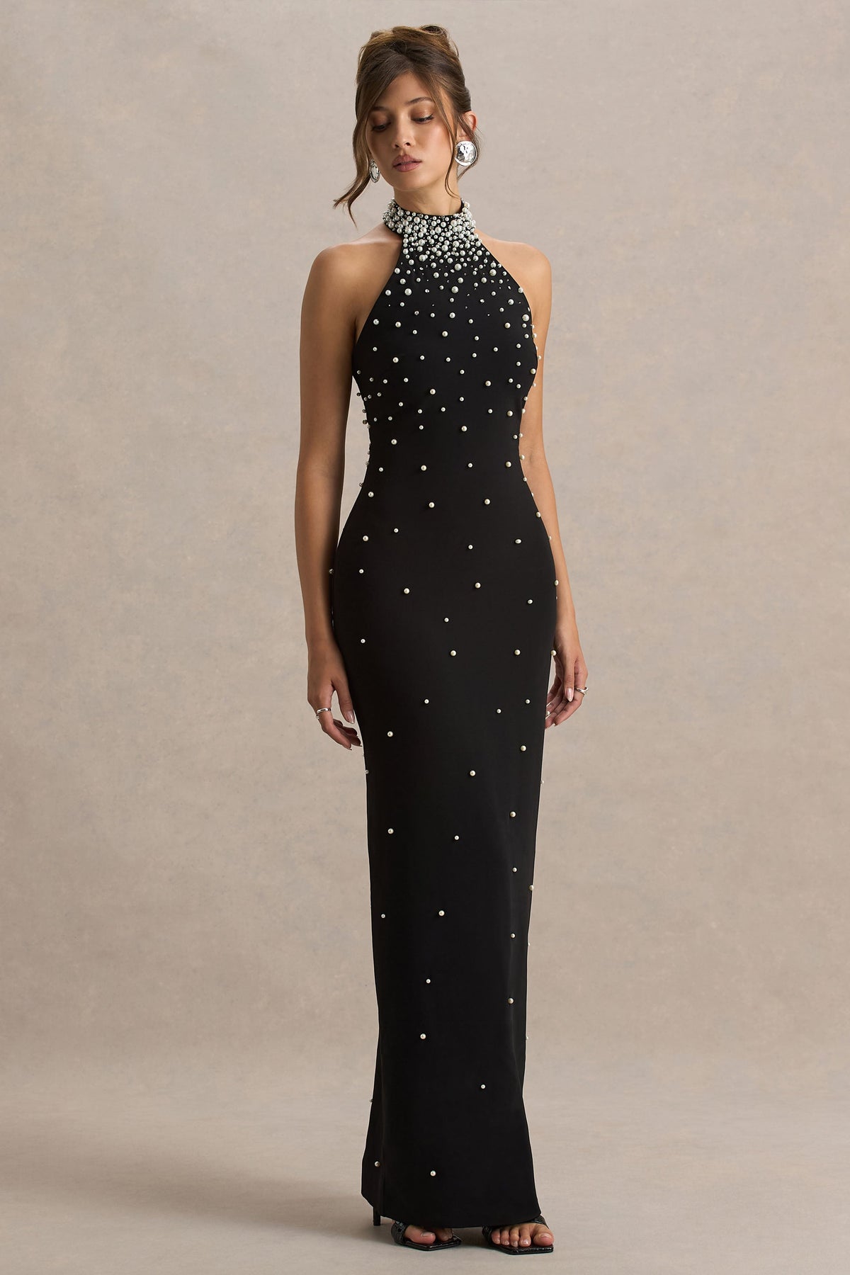 Dani | Black Hand-Embellished Halter-Neck Maxi Dress - UK 14 Black Dani | Black Hand-Embellished Halter-Neck Maxi Dress - UK 14 Black