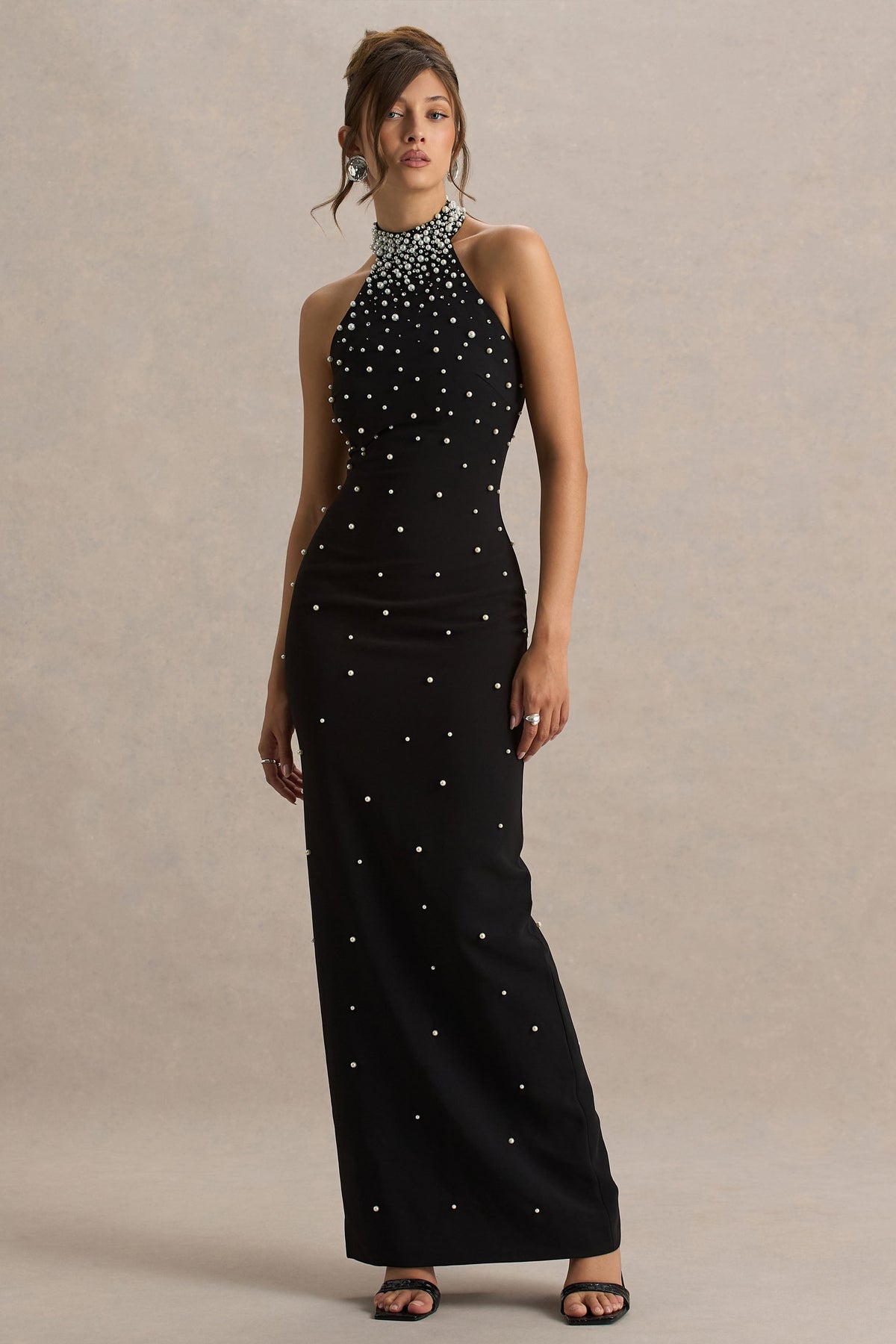 Dani | Black Hand-Embellished Halter-Neck Maxi Dress - UK 16 Black Dani | Black Hand-Embellished Halter-Neck Maxi Dress - UK 16 Black