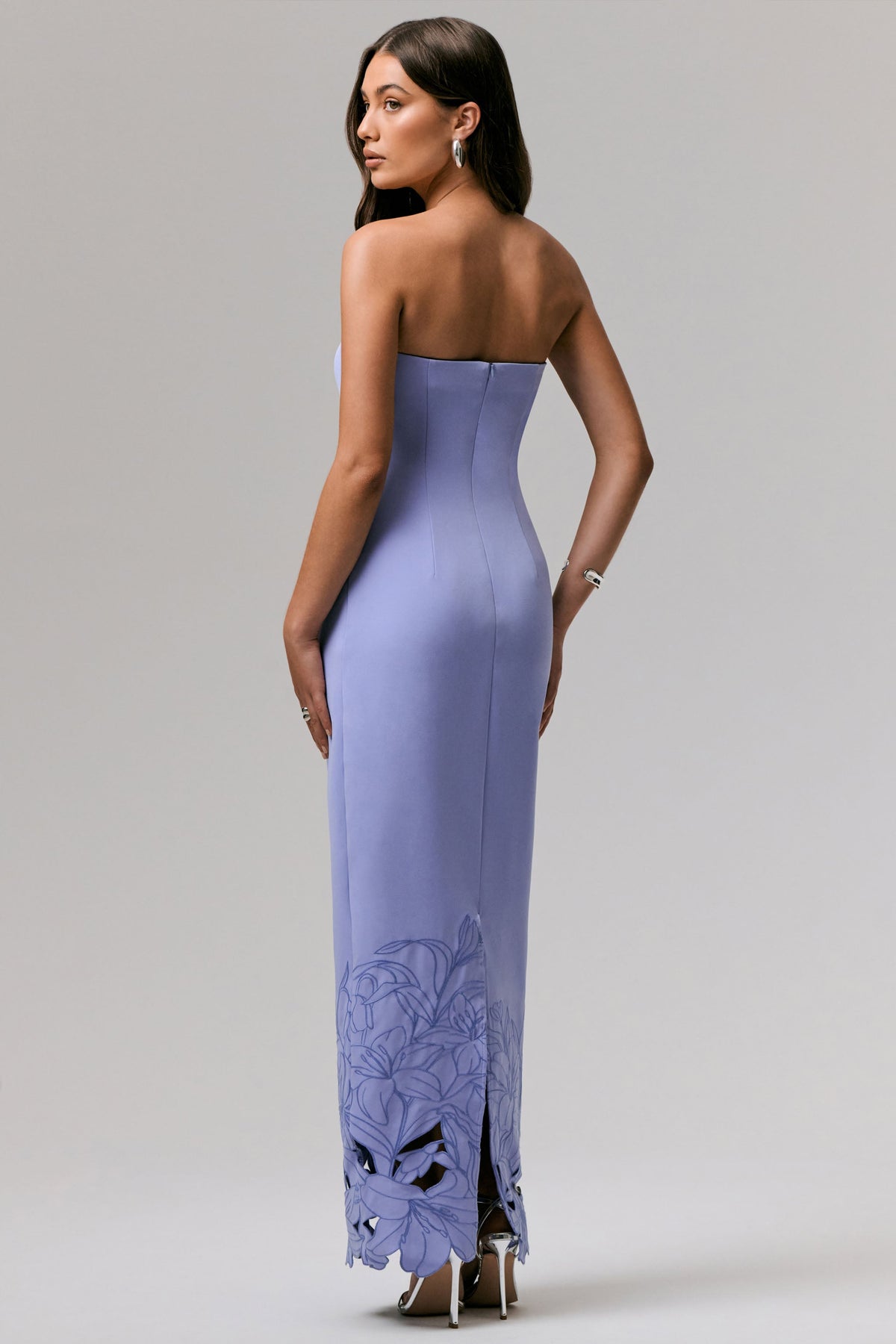 Samara | Purple Bandeau Maxi Dress With Cut-Out Crochet Hem - UK 12 LAVENDER BLUE (PURPLE) Samara | Purple Bandeau Maxi Dress With Cut-Out Crochet Hem - UK 12 LAVENDER BLUE (PURPLE)
