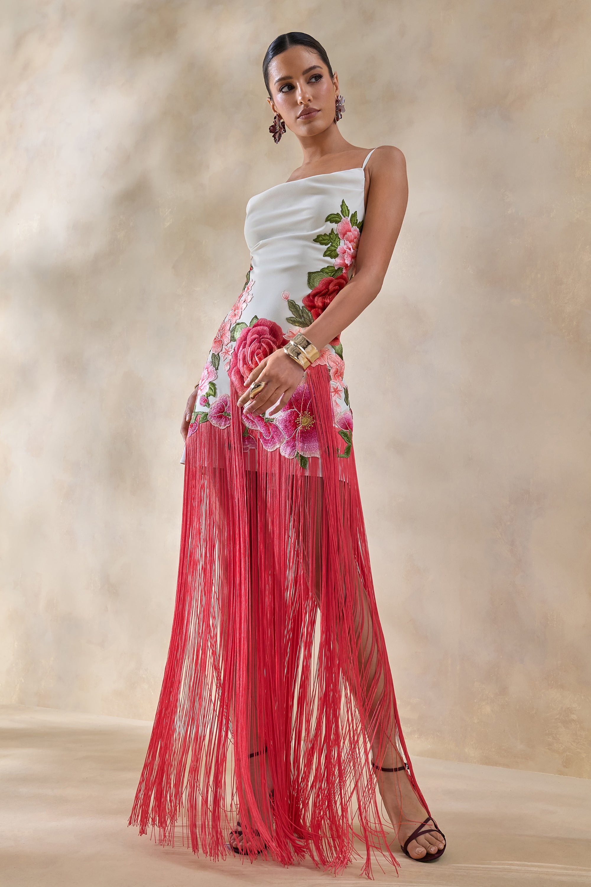 pink floral cowl neck dress Alyce Paris 61732 Ruffle Skirt Floral Cowl Neck Dress