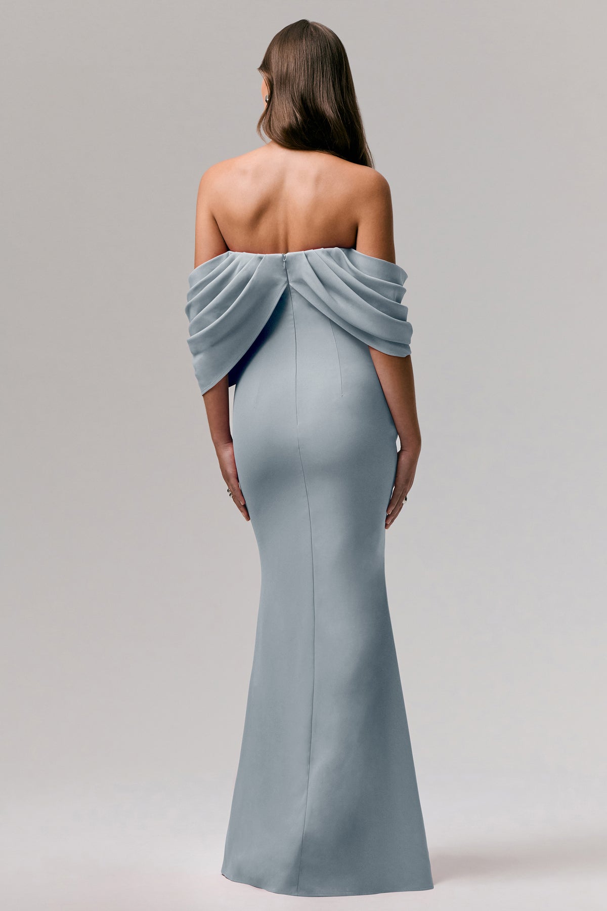 Serene Powder Blue Draped Bardot Maxi Dress Club L London - USA Serene Powder Blue Draped Bardot Maxi Dress Club L London - USA