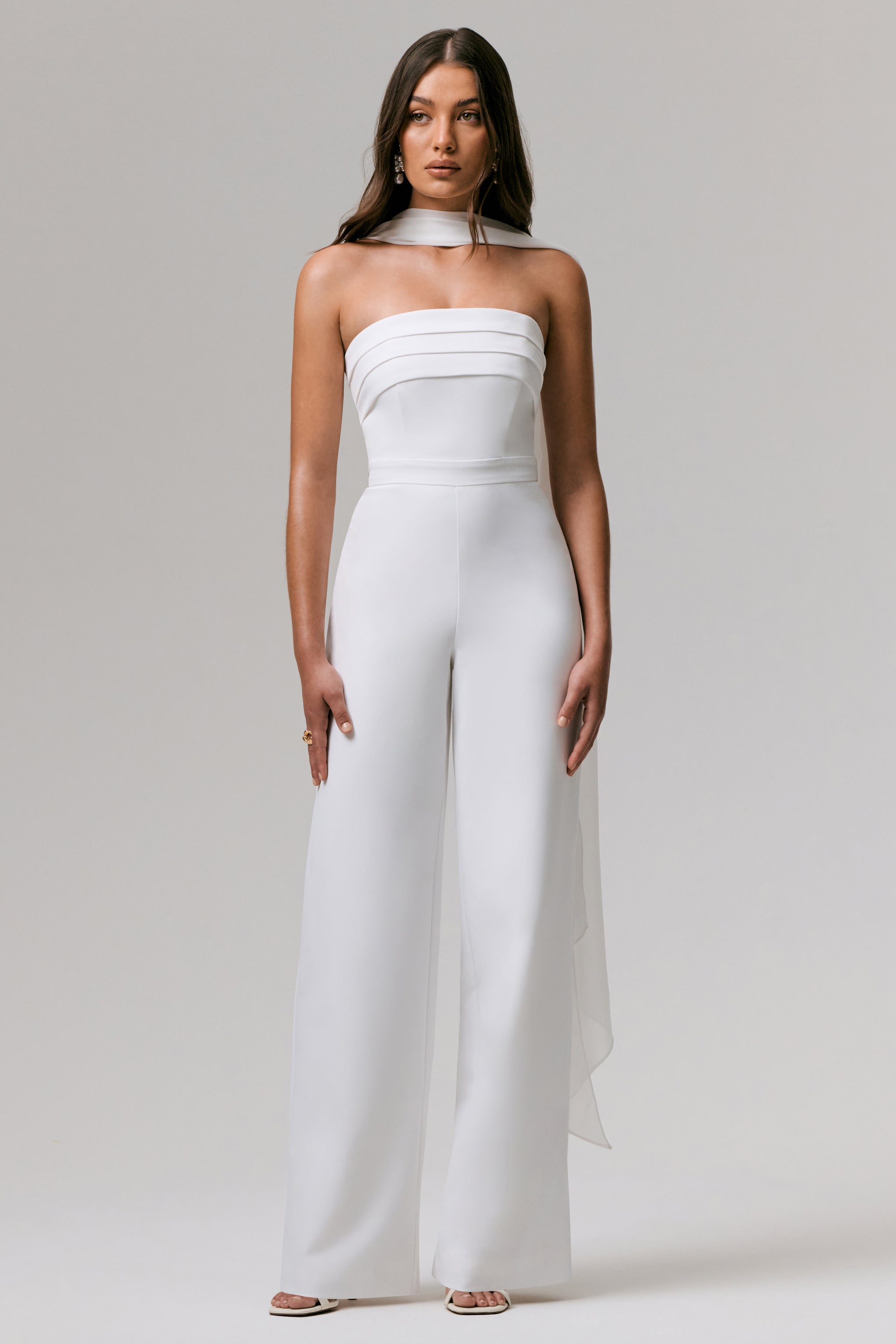 Enchanted | White High-Neck Jumpsuit With Scarf – Club L London - USA