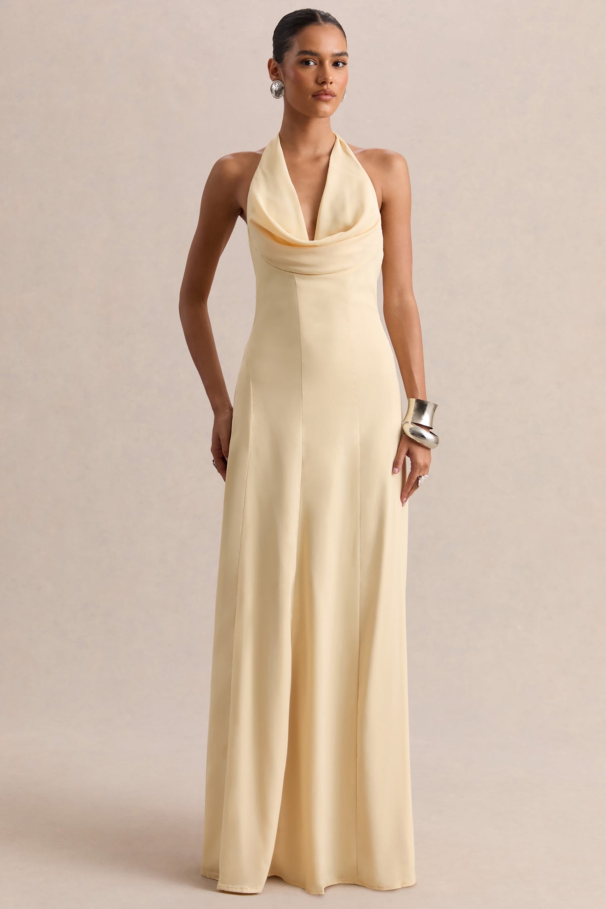 Undeniable Lemon Cowl-Neck Draped Maxi Dress  Club L London - USA