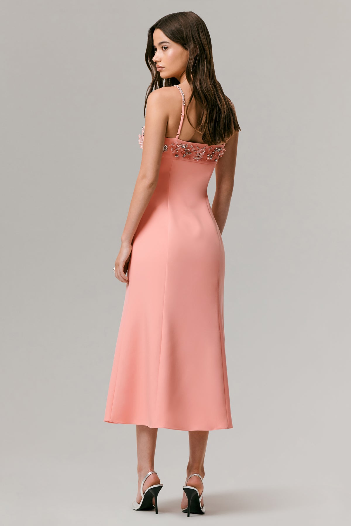 white christmas dresses One to Remember | Coral Square-Neck Embellished Midi Dress