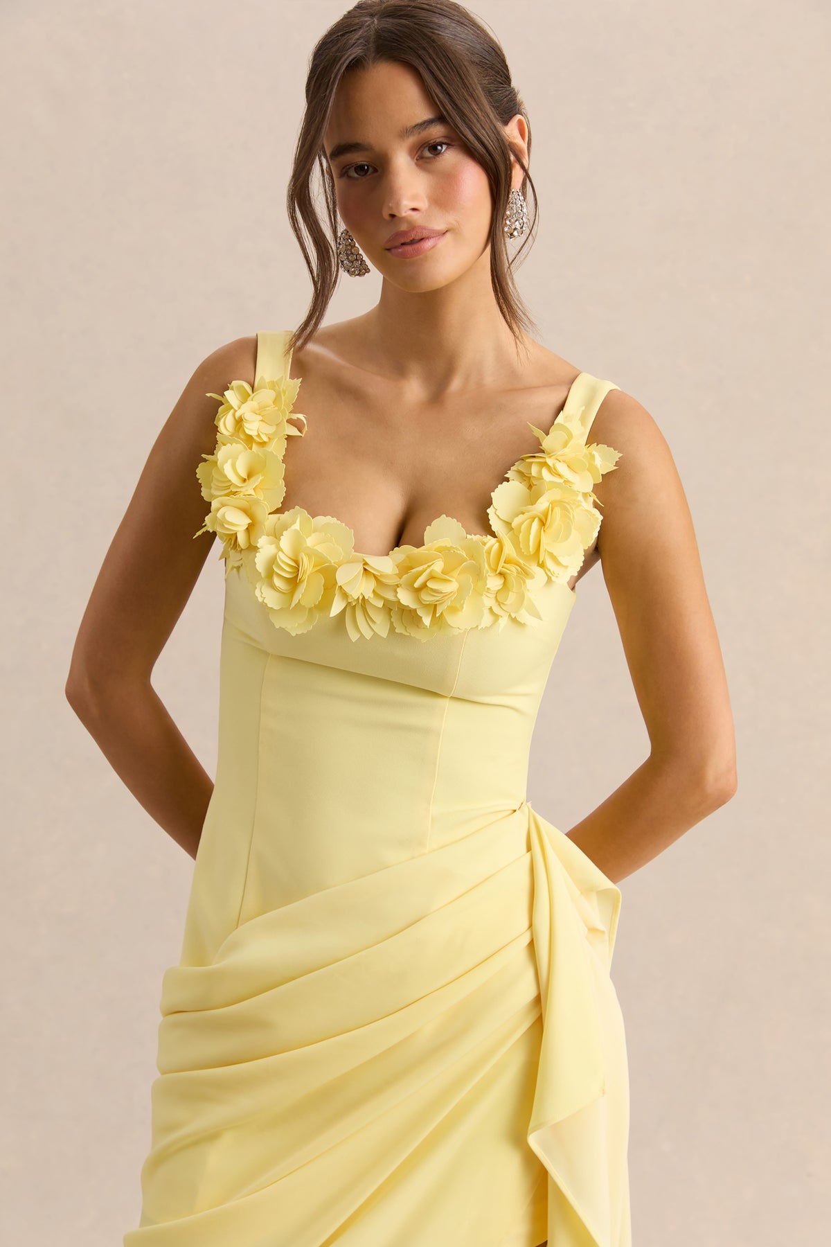 Letitia | Lemon Scoop-Neck Embellished Wrap Midi Dress US 2 / Lemon Letitia | Lemon Scoop-Neck Embellished Wrap Midi Dress US 2 / Lemon