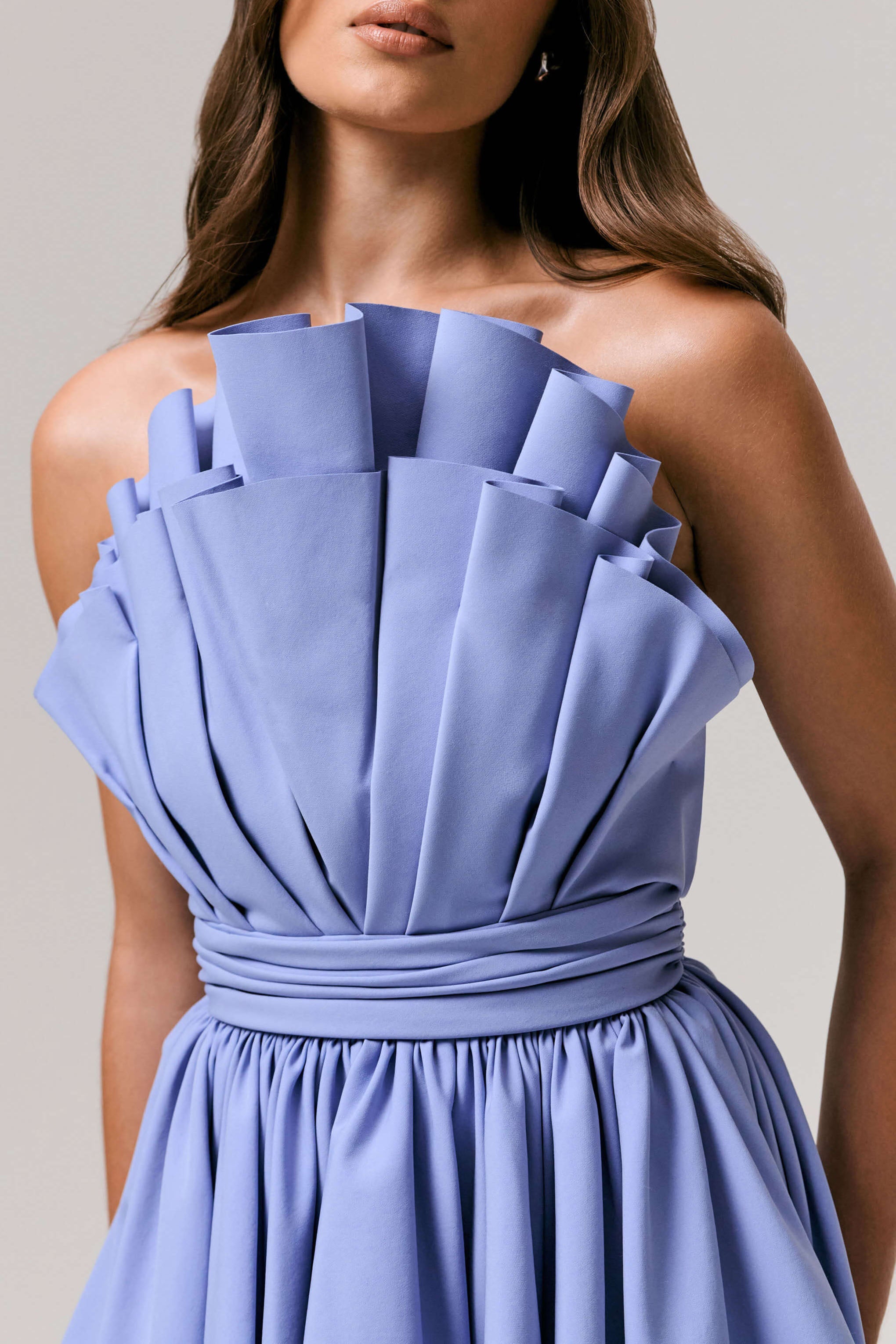 Distinguished | Powder Blue Asymmetric Ruffled Mini Dress – Club L