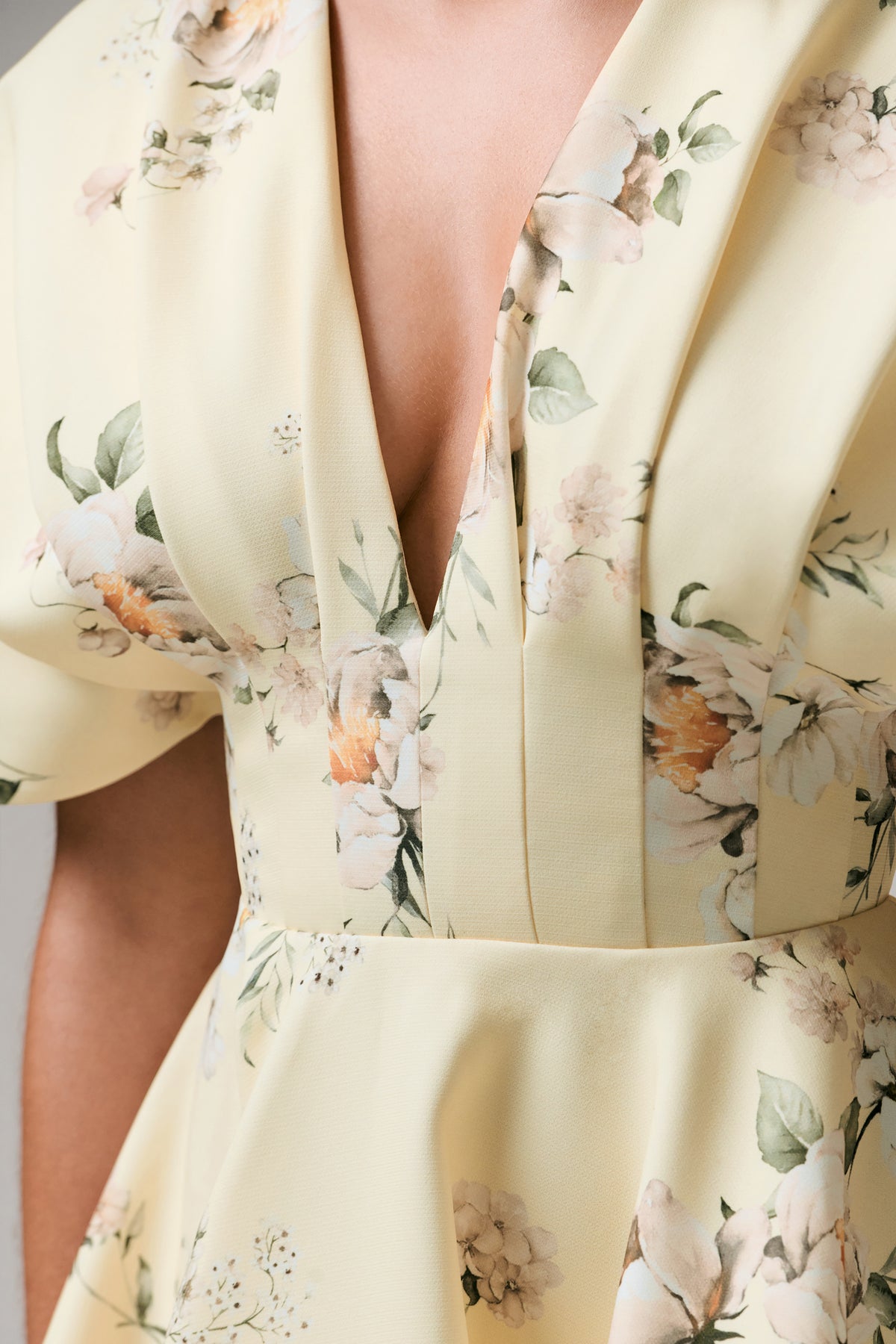 Delight Lemon Print Plunge-Neck Ruffled Mini Dress Club L London - USA Delight Lemon Print Plunge-Neck Ruffled Mini Dress Club L London - USA