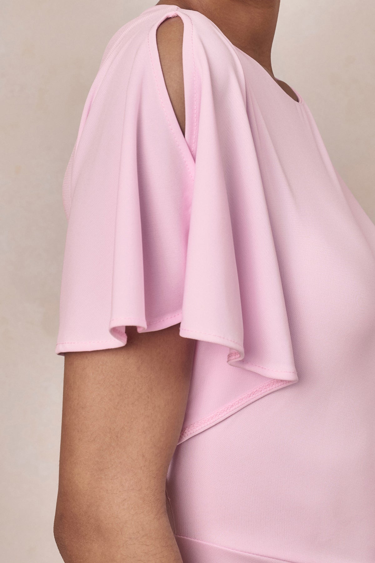 Grandeur Pale Pink High-Neck Ruched Maxi Dress Club L London - USA Grandeur Pale Pink High-Neck Ruched Maxi Dress Club L London - USA