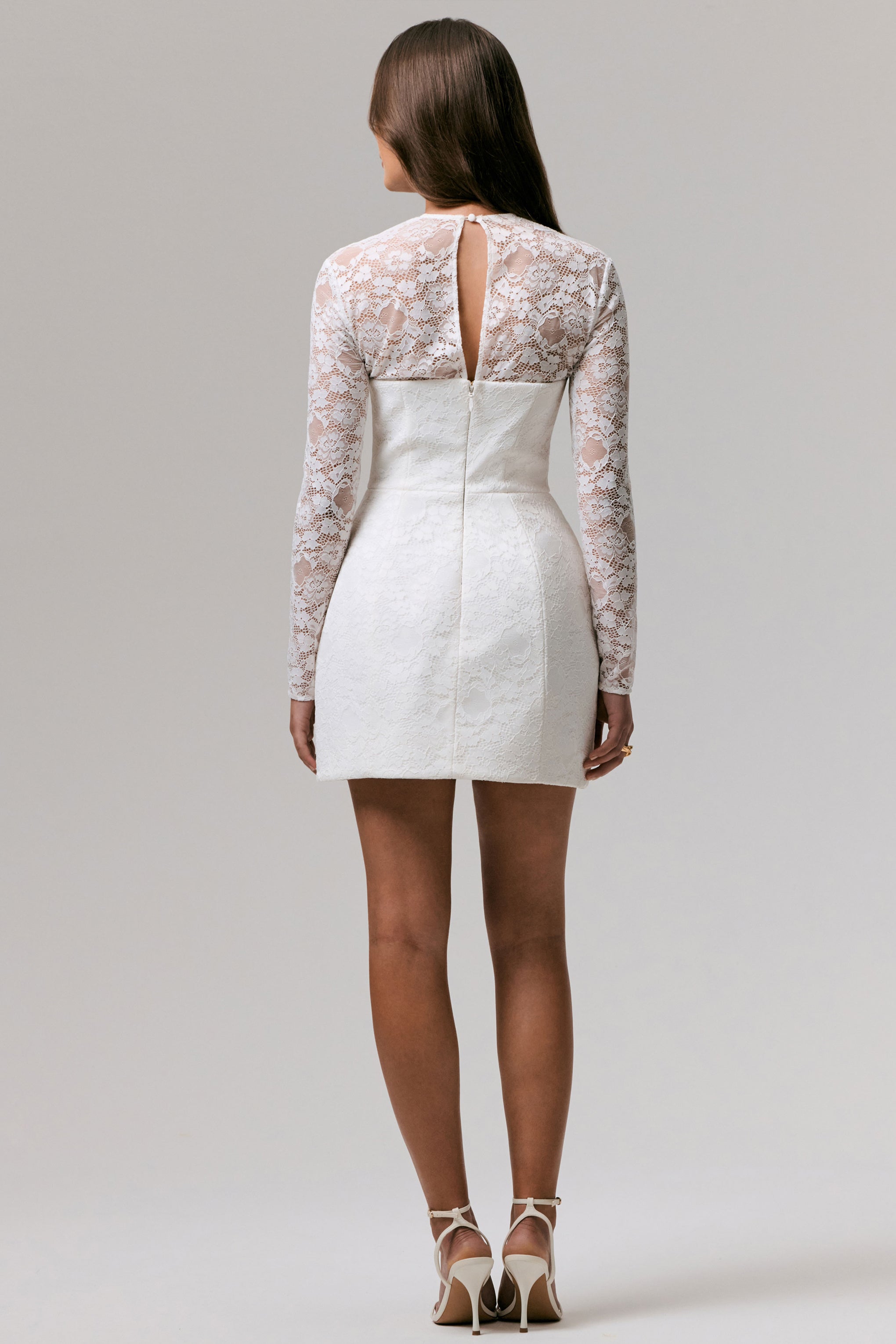 Bijou | White Square-Neck Lace Long-Sleeve Mini Dress – Club L