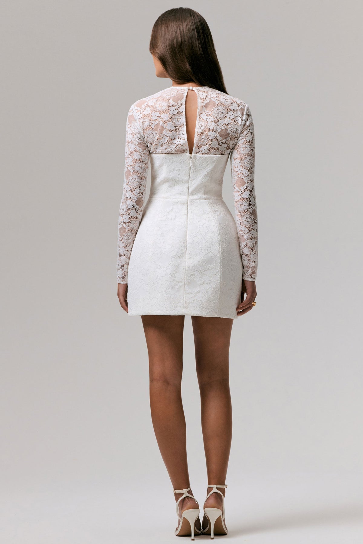 Bijou | White Square-Neck Lace Long-Sleeve Mini Dress - UK 6 White Bijou | White Square-Neck Lace Long-Sleeve Mini Dress - UK 6 White