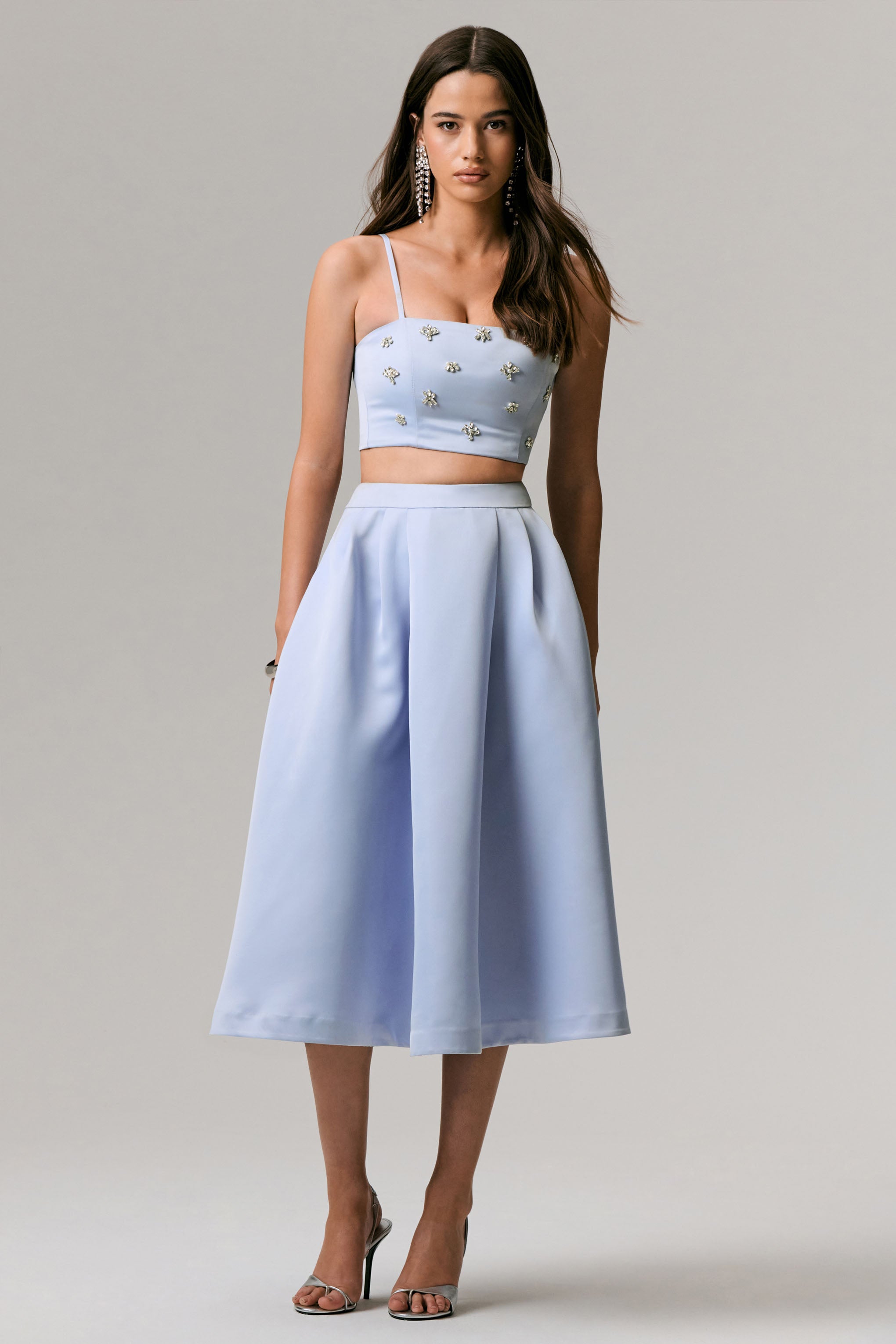 Iris | Blue Satin Pleated Midi Skirt – Club L London - USA