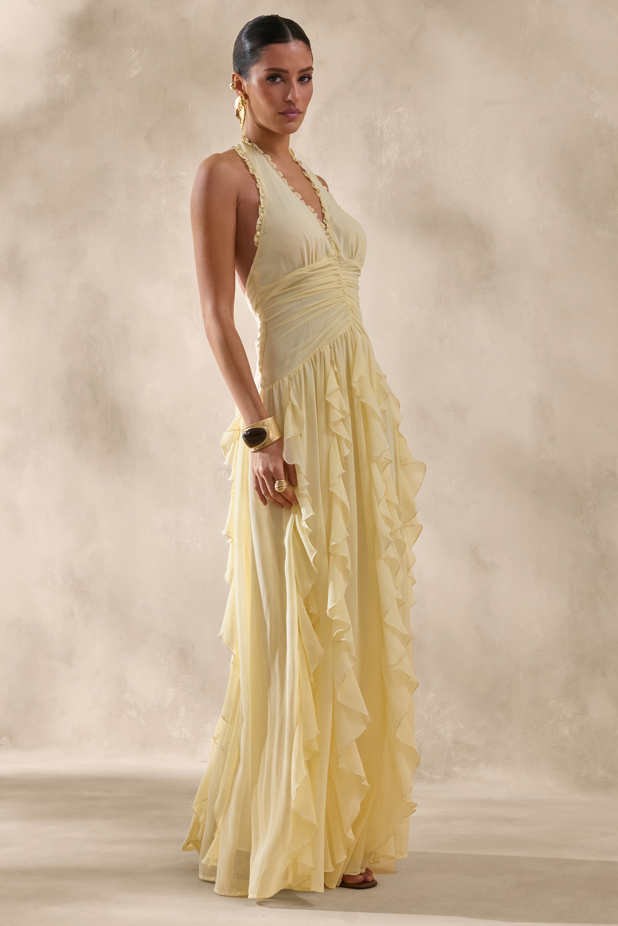 clemence smocked frill trim maxi dress lemon clemence smocked frill trim maxi dress lemon Liverpool Los Angeles Sleeveless Smocked Waist Woven Maxi Dress