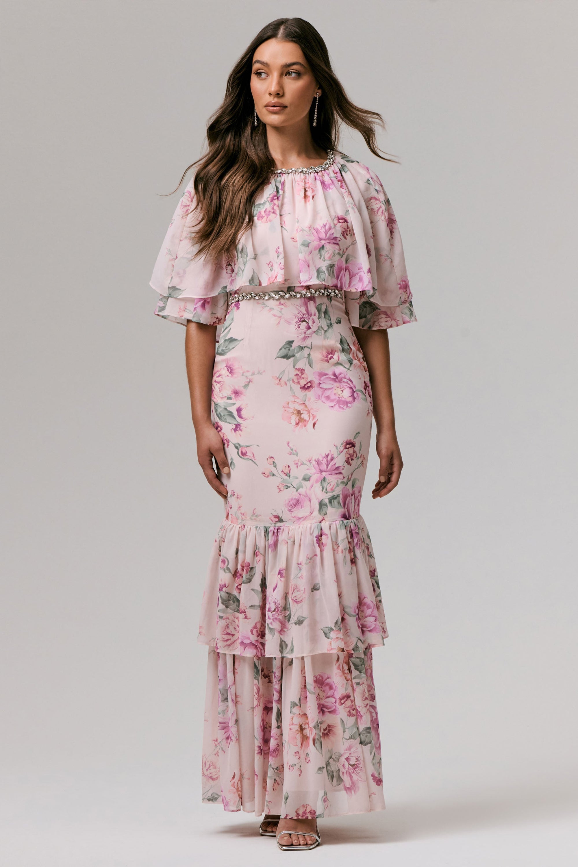 pink floral dress near me Provence Bloom Tiered Midi Dress Floral Pink