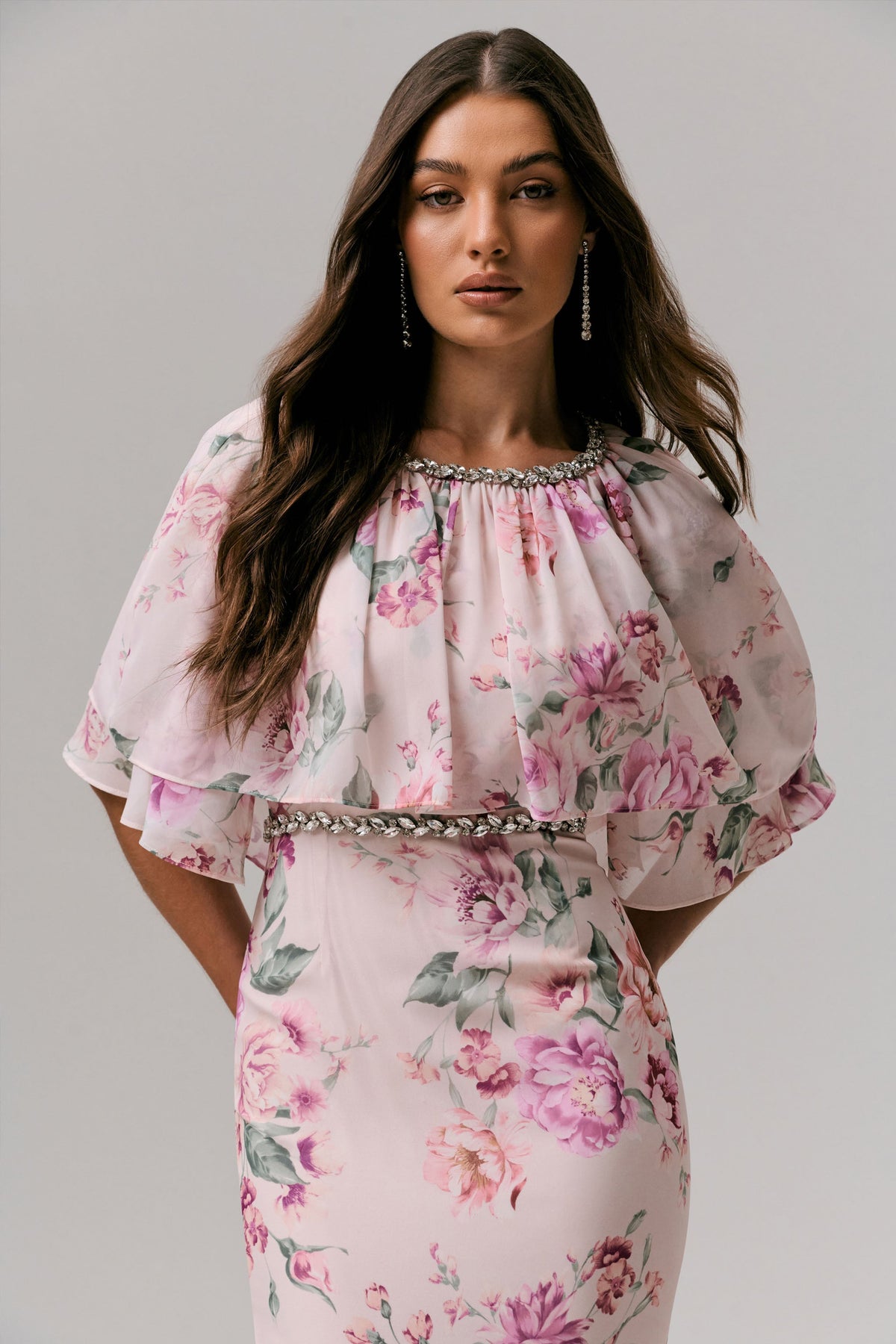 Never Let Go | Pink Floral Print Chiffon Maxi Dress with Tiered Hem - UK 10 Pink Base Floral Print Never Let Go | Pink Floral Print Chiffon Maxi Dress with Tiered Hem - UK 10 Pink Base Floral Print