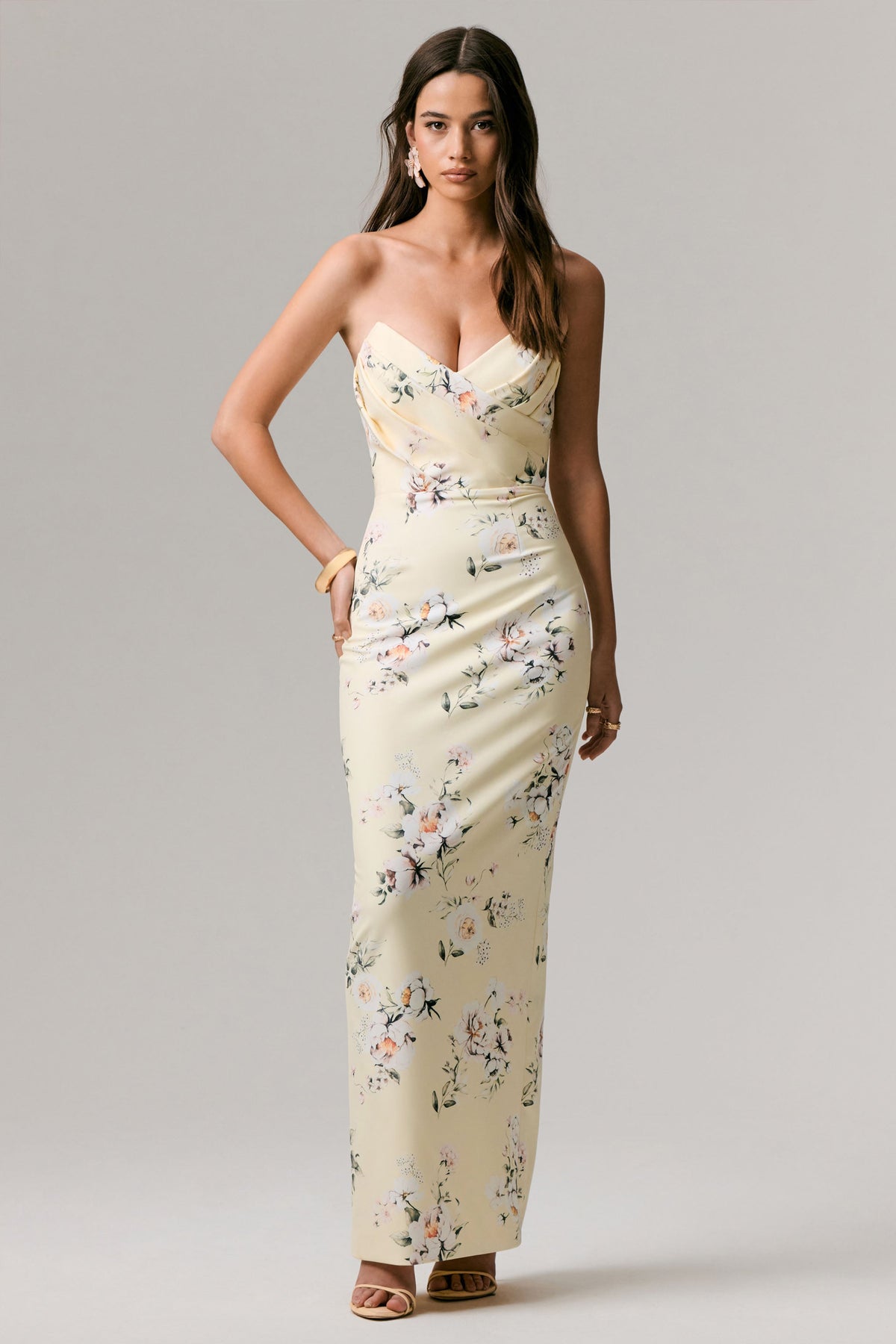 Fierce Lemon Print Asymmetric Ruched Maxi Dress Club L London - USA Fierce Lemon Print Asymmetric Ruched Maxi Dress Club L London - USA