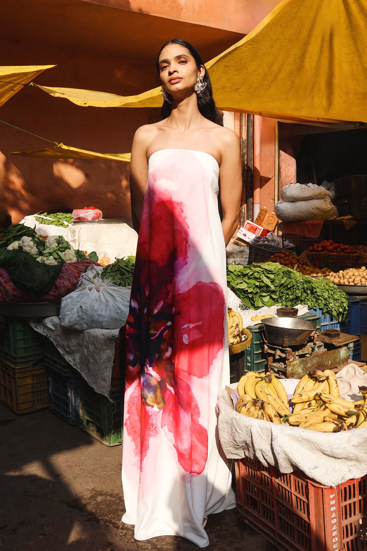 bright maxi dress Breonna Bright Pink Floral Placement Print Bandeau Maxi Dress – Club L London