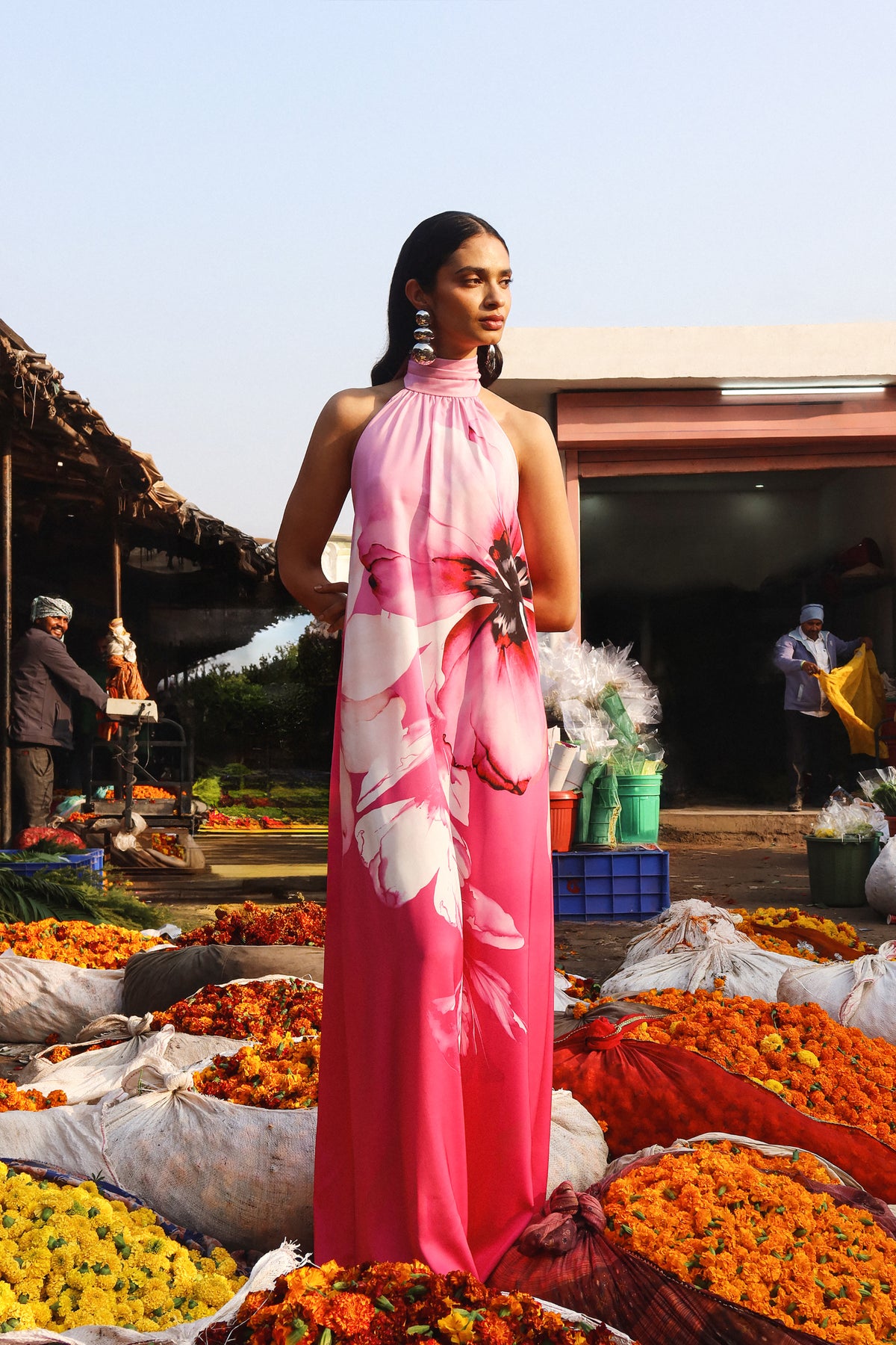 Leia | PINK Lily Print High-Neck Maxi Dress - UK 6 PINK FLORAL Print Leia | PINK Lily Print High-Neck Maxi Dress - UK 6 PINK FLORAL Print