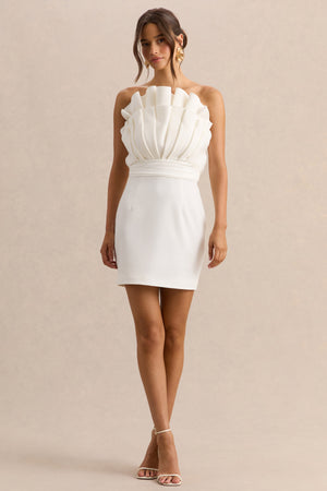 cowl neck asymmetric hem mini dress in white Pastoral | White Ruffled Asymmetric-Neck Mini Dress