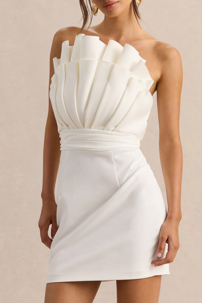 cowl neck asymmetric hem mini dress in white Pastoral | White Ruffled Asymmetric-Neck Mini Dress