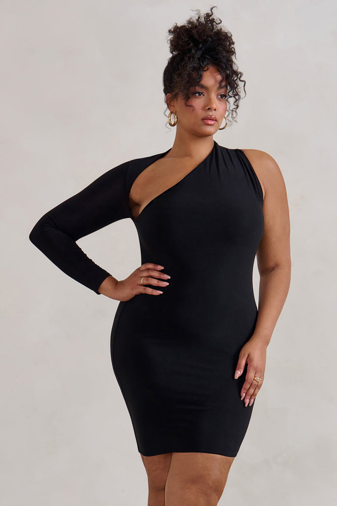 fitted lace wedding dress Siren Black One Shoulder Bodycon Mini Dress – Club L London