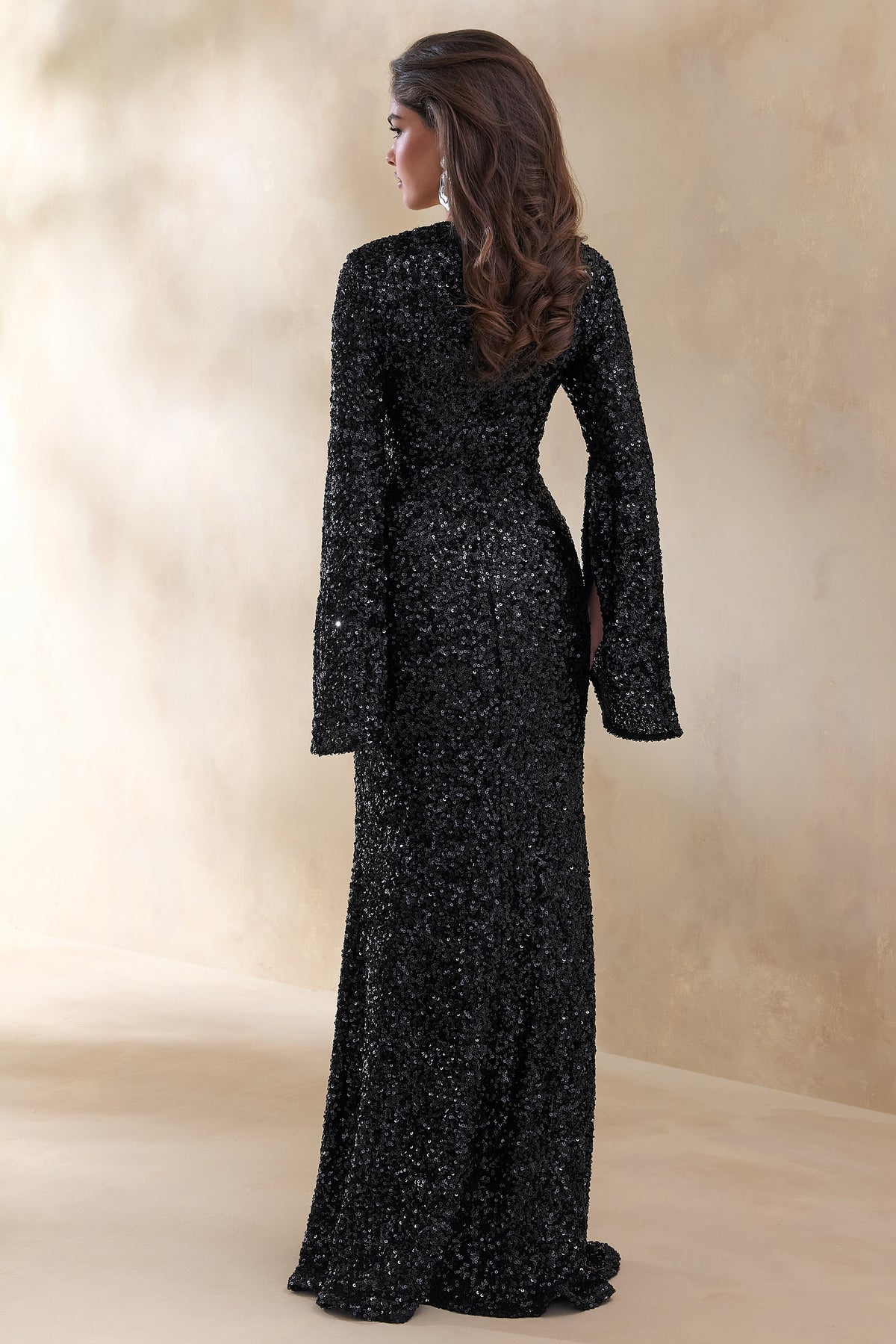 Romea Black Sequin High-Neck Maxi Dress With Cape Sleeves Club L London - USA Romea Black Sequin High-Neck Maxi Dress With Cape Sleeves Club L London - USA