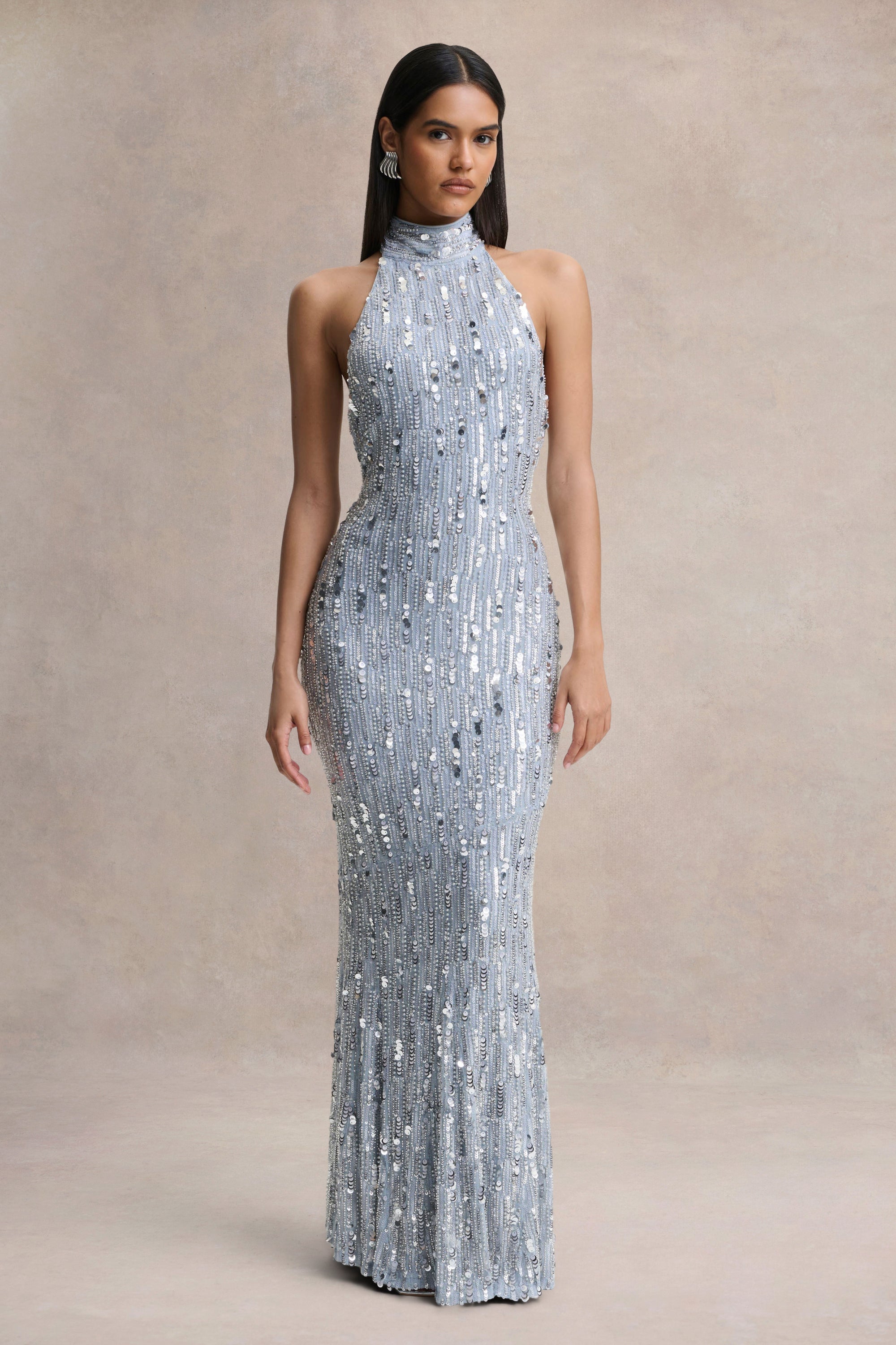 silver sequin backless maxi dress US 10 / SILVER