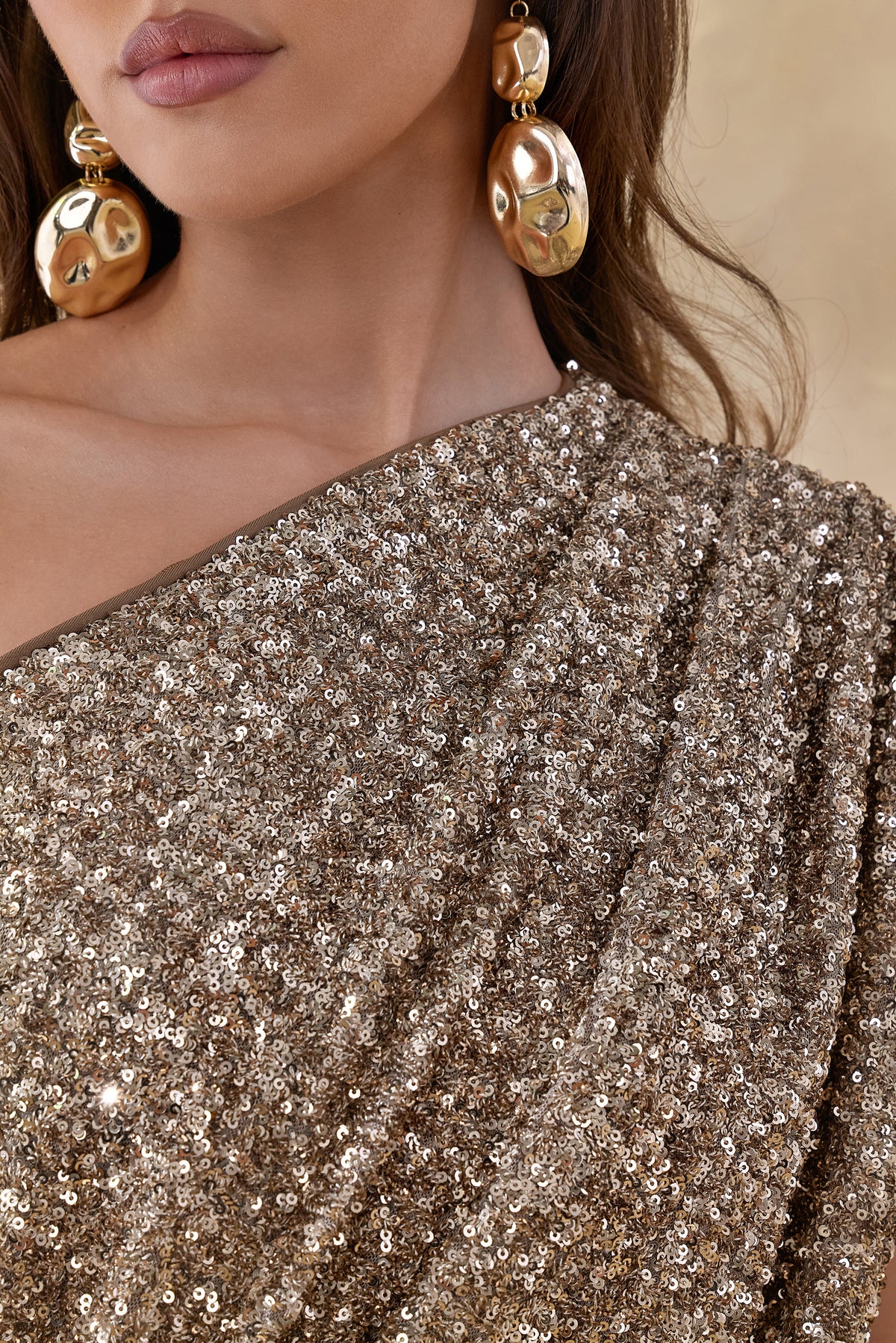 ECM_HR_CL136701059 Liori _ Champagne Sequin Asymmetric-Neck Maxi Dress With Ruched Detailing And Sash 4.jpg