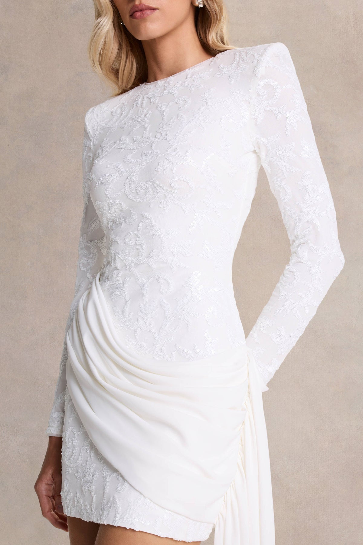 Florecita | White Embellished Lace Mini Dress With Sash Detail - UK 8 White Florecita | White Embellished Lace Mini Dress With Sash Detail - UK 8 White