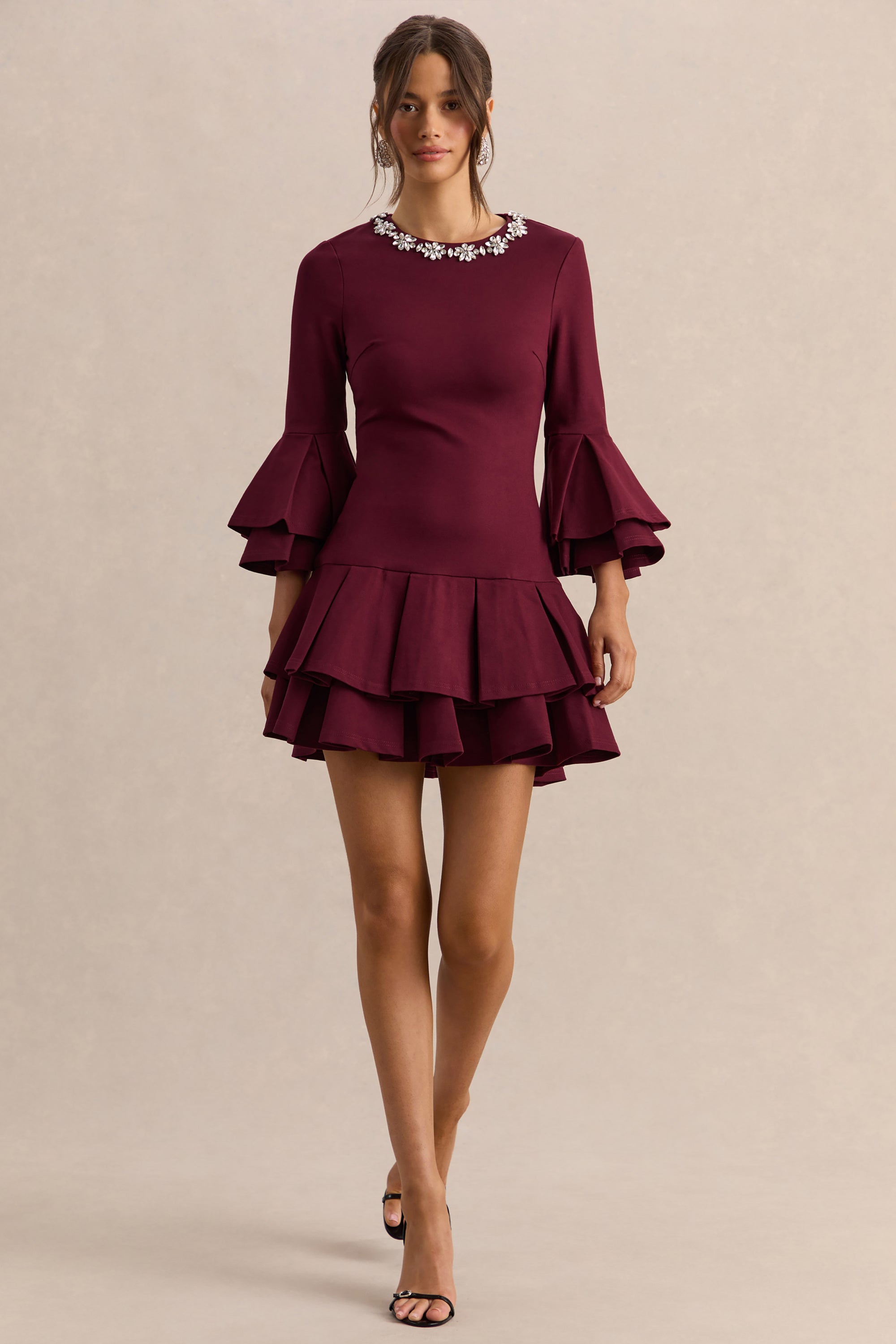 burgundy dress with bell sleeves Danu Bell Sleeve Mini Dress