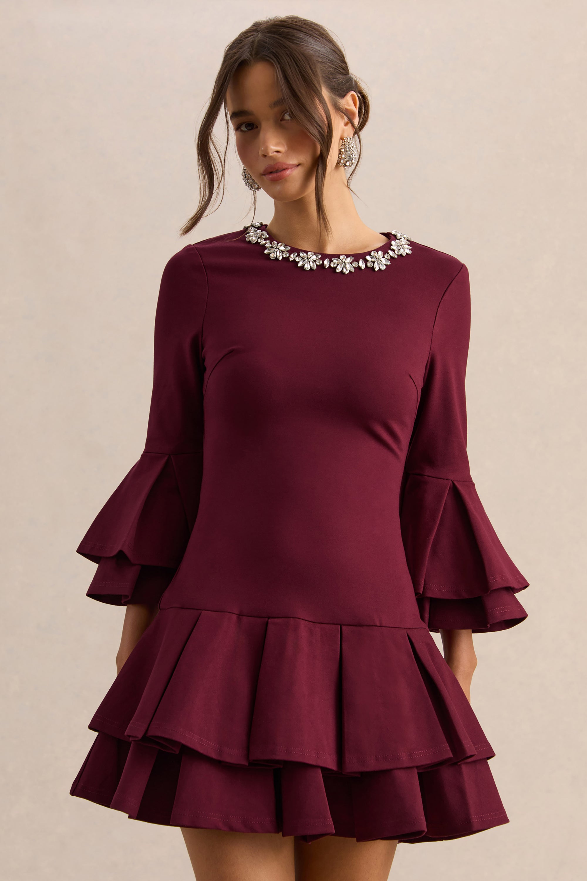 burgundy dress with bell sleeves Burgundy Off Shoulder Short Homecoming Dress with Bell Sleeves