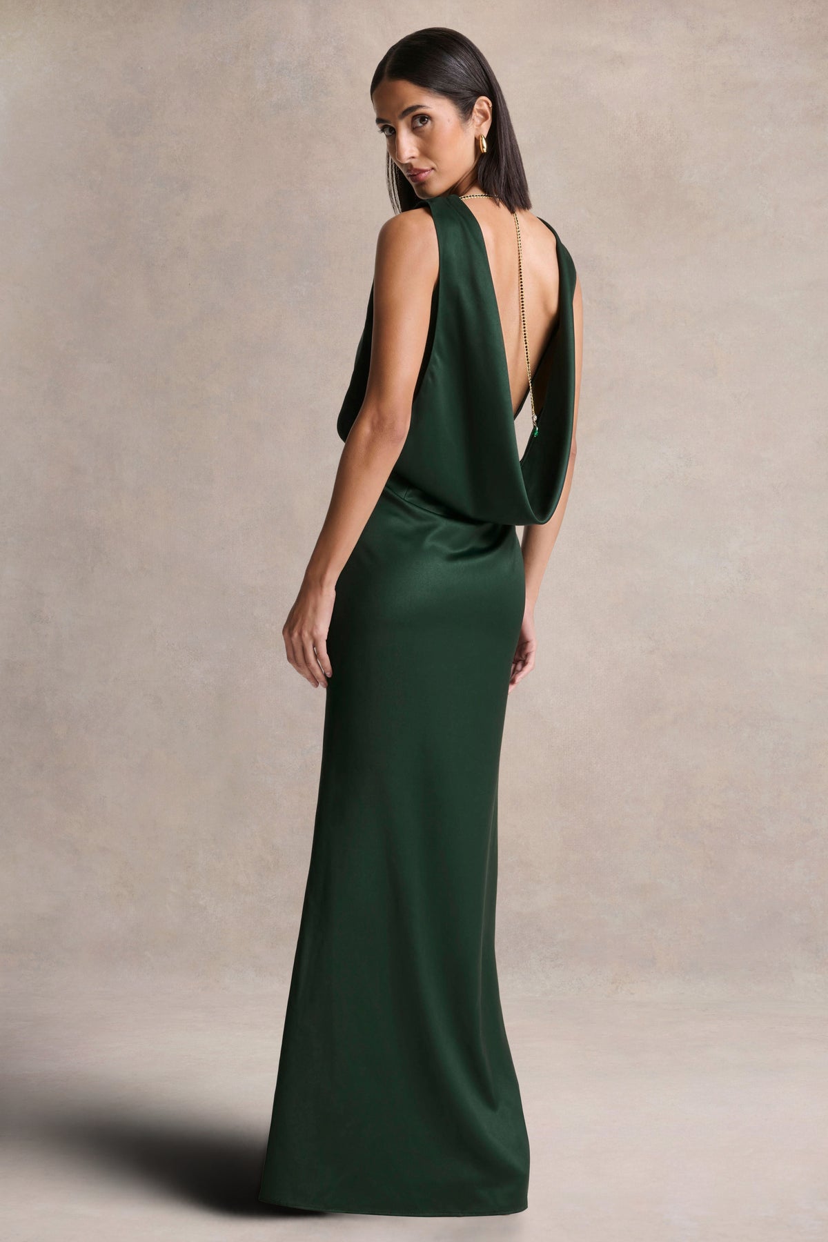 Stacey Dark Green Slashed-Neck Maxi Dress With Open-Back And Embelli Club L London - USA Stacey Dark Green Slashed-Neck Maxi Dress With Open-Back And Embelli Club L London - USA