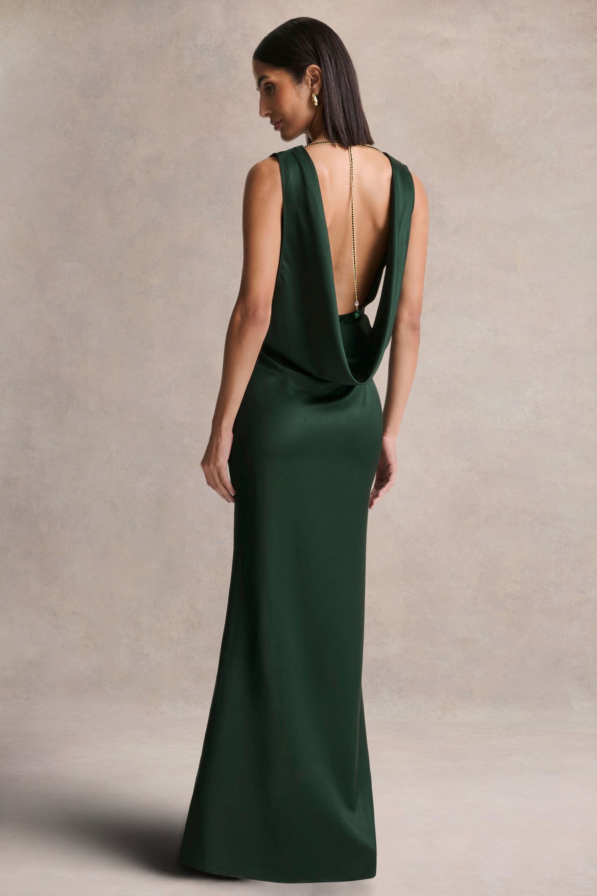 Stacey Dark Green Slashed-Neck Maxi Dress With Open-Back And Embelli Club L London - USA Stacey Dark Green Slashed-Neck Maxi Dress With Open-Back And Embelli Club L London - USA
