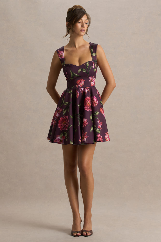 princess polly baby blue dress Floral Necktie Nadine Dress Burgundy & Cream Floral Print