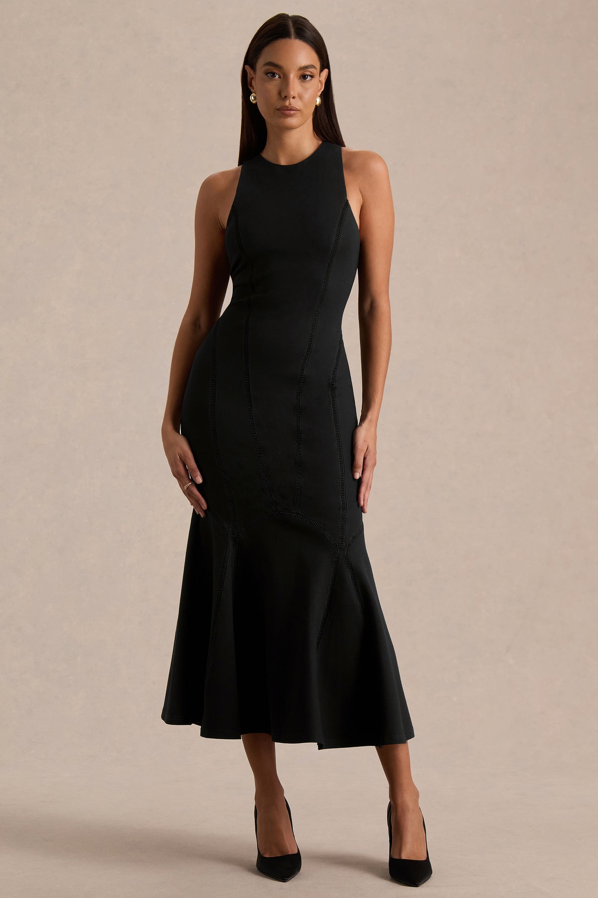 HR_CL136778002 - Sally Black Crew-Neck Midi Dress With Drop Waist And Pleated Detailing 02.jpg