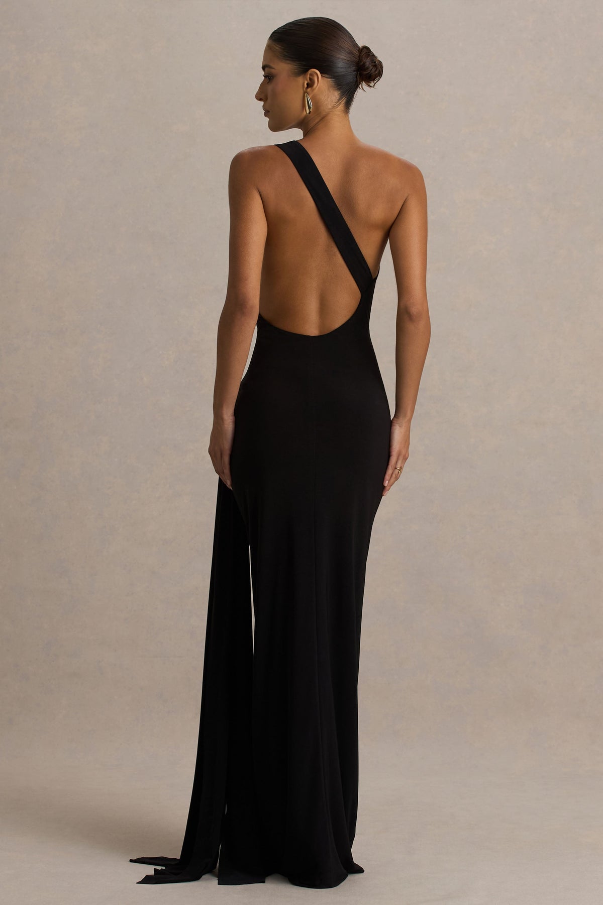 noir symphony maxi dress Bonnie Black Asymmetric-Neck Maxi Dress With Open-Back – Club L London