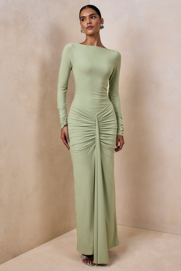 light green long sleeve maxi dress Mint Green Two-Piece Cardigan Dress Diamond-Embellished Cover-Up & Maxi Dress (MOA151) Mint Green / XL