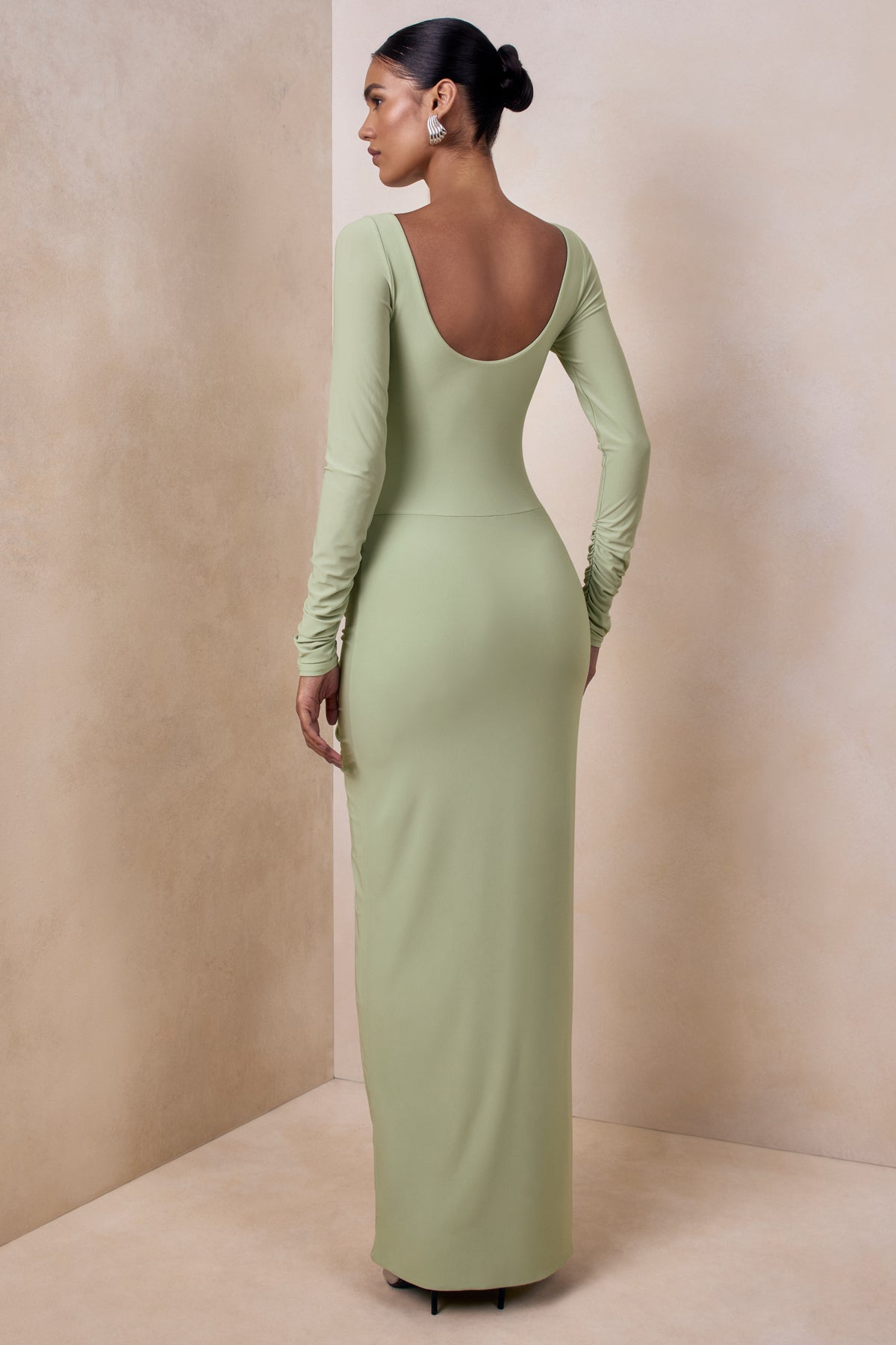Matilda | Light Green Boat-Neck Maxi Dress With Ruched Detailing - UK 6 MINT Matilda | Light Green Boat-Neck Maxi Dress With Ruched Detailing - UK 6 MINT