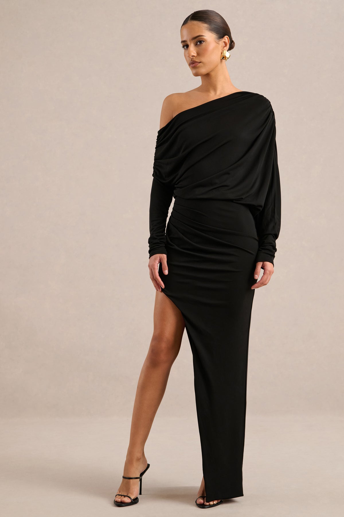 ECM_HR_CL136821002 - Olivia _ Black Asymmetric-Neck Maxi Dress With Ruched Detailing And Asymmetric-Hem2.jpg