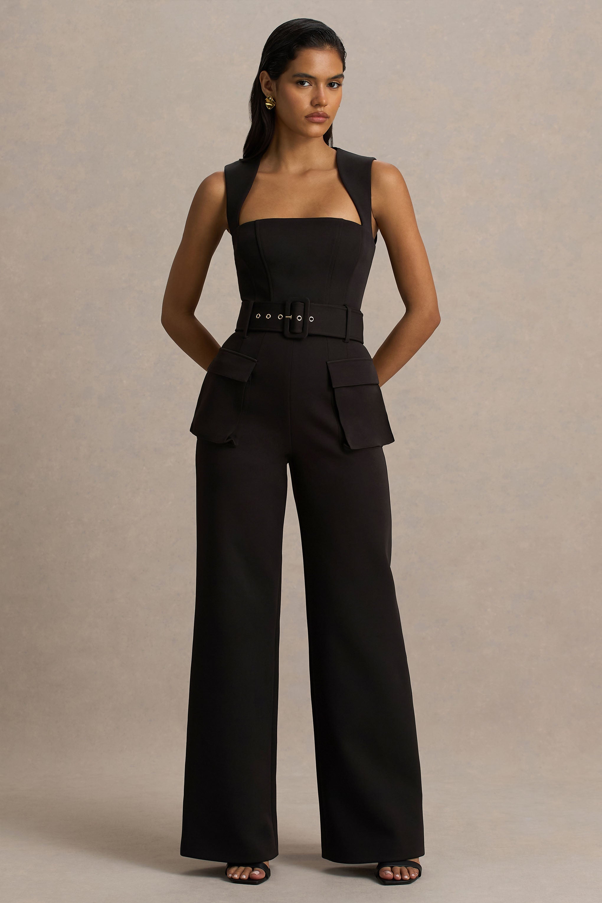 Solice | Black Square-Neck Tailored Jumpsuit – Club L London - USA