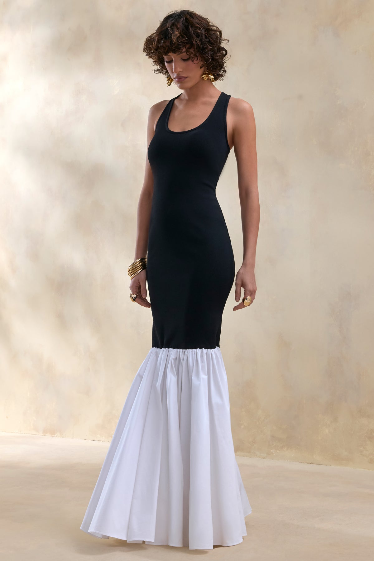 Lexi Black And White Square-Neck Mermaid Maxi Dress Club L London - USA Lexi Black And White Square-Neck Mermaid Maxi Dress Club L London - USA
