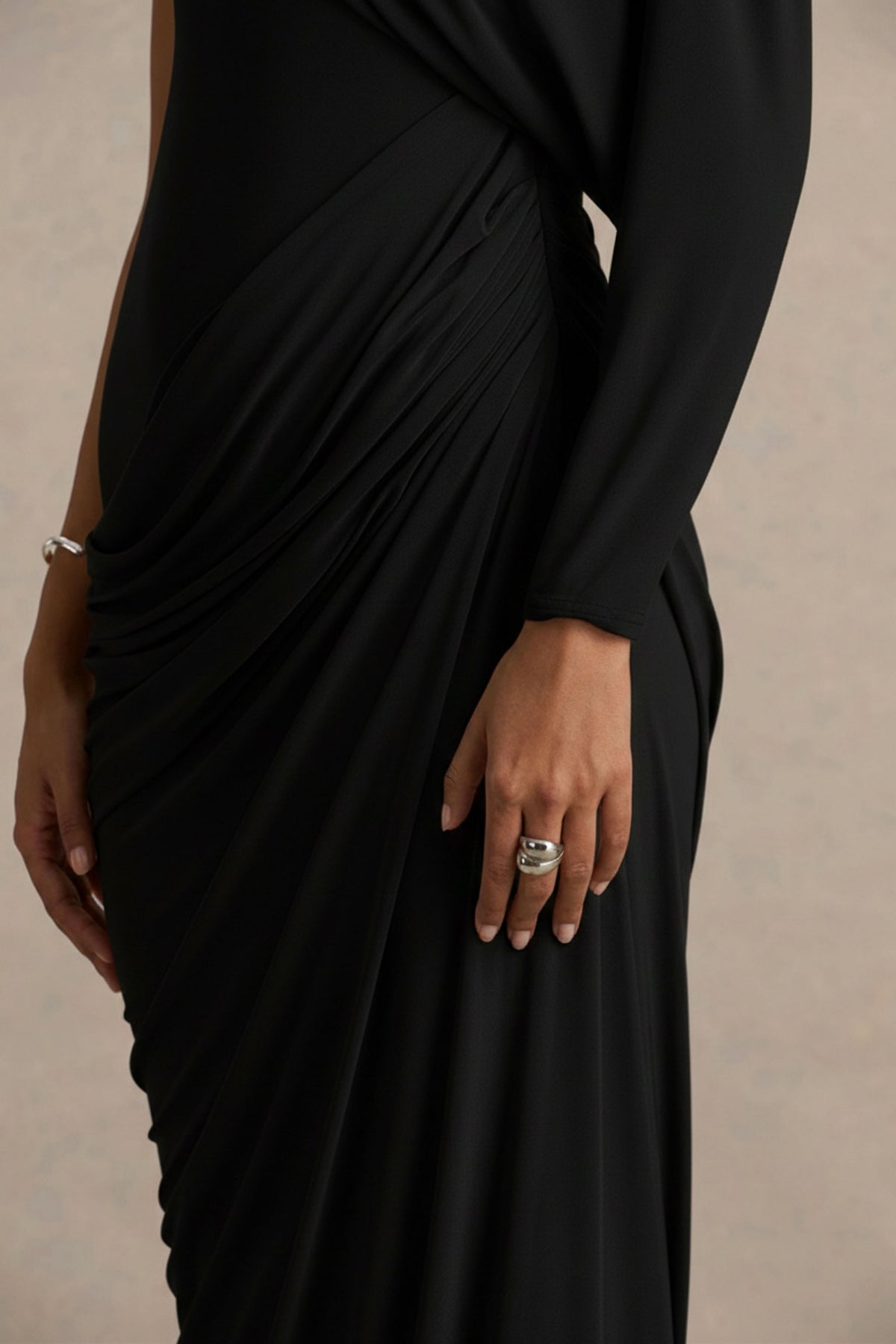 Aphra Black High-Neck Maxi Dress With Cape-Sleeve Club L London - USA Aphra Black High-Neck Maxi Dress With Cape-Sleeve Club L London - USA