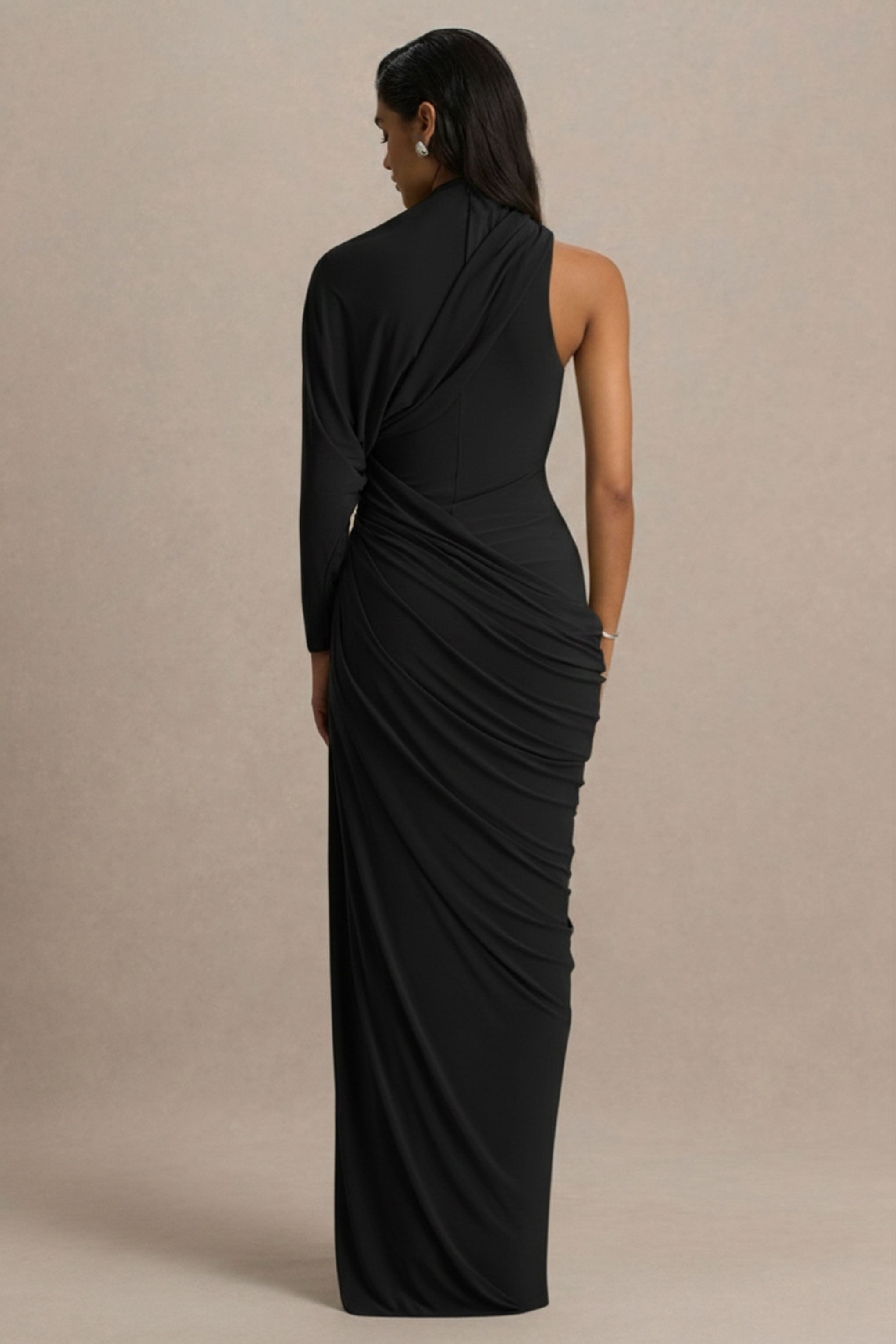 Aphra | Black High-Neck Maxi Dress With Cape-Sleeve – Club L