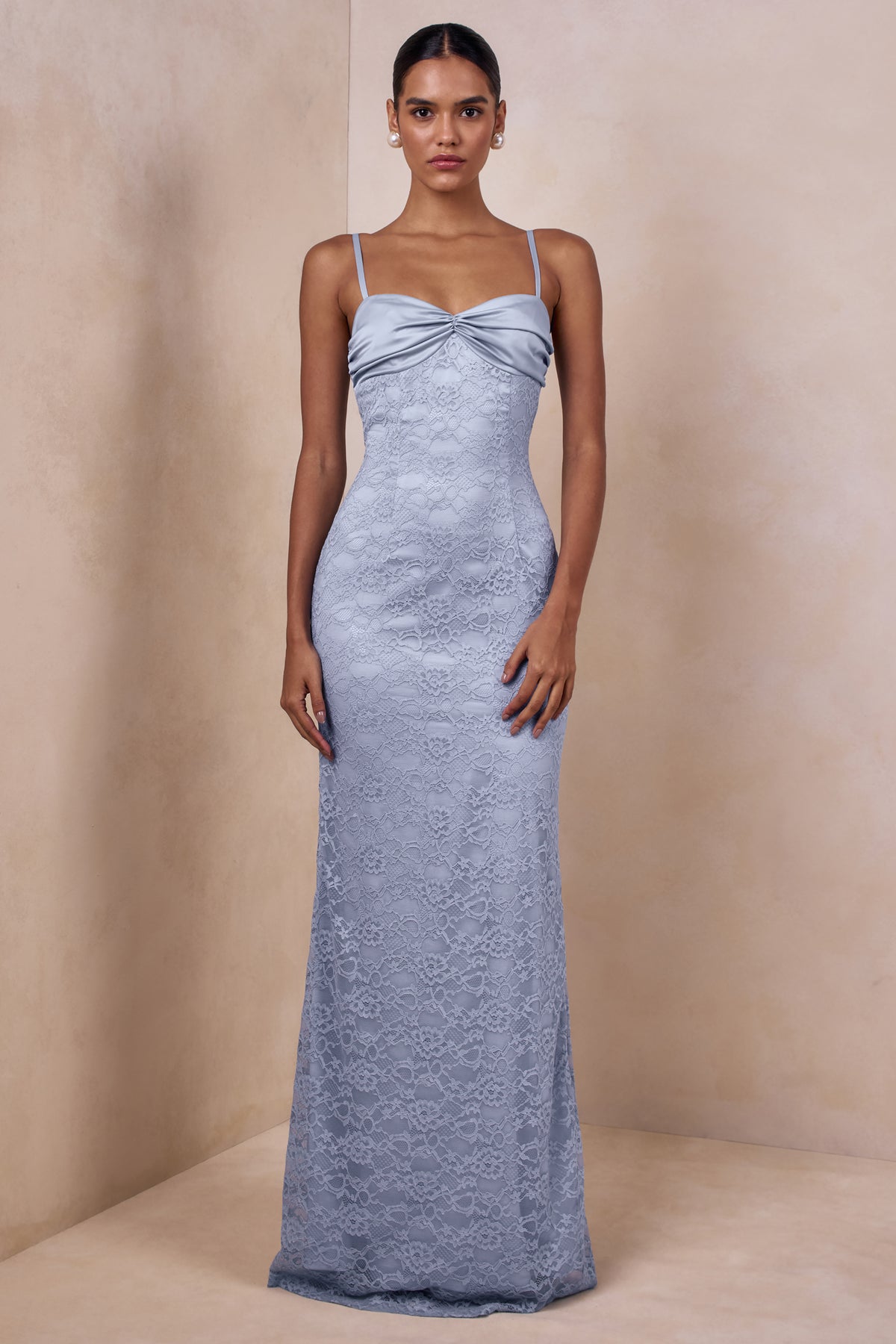 Juana | Powder BLUE Lace And Satin Sweetheart-Neck Maxi Dress - UK 6 BLUE Juana | Powder BLUE Lace And Satin Sweetheart-Neck Maxi Dress - UK 6 BLUE