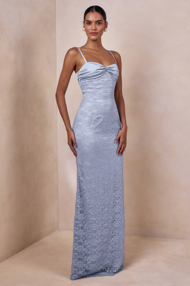 Juana Powder Blue Lace And Satin Sweetheart-Neck Maxi Dress – Club L London 