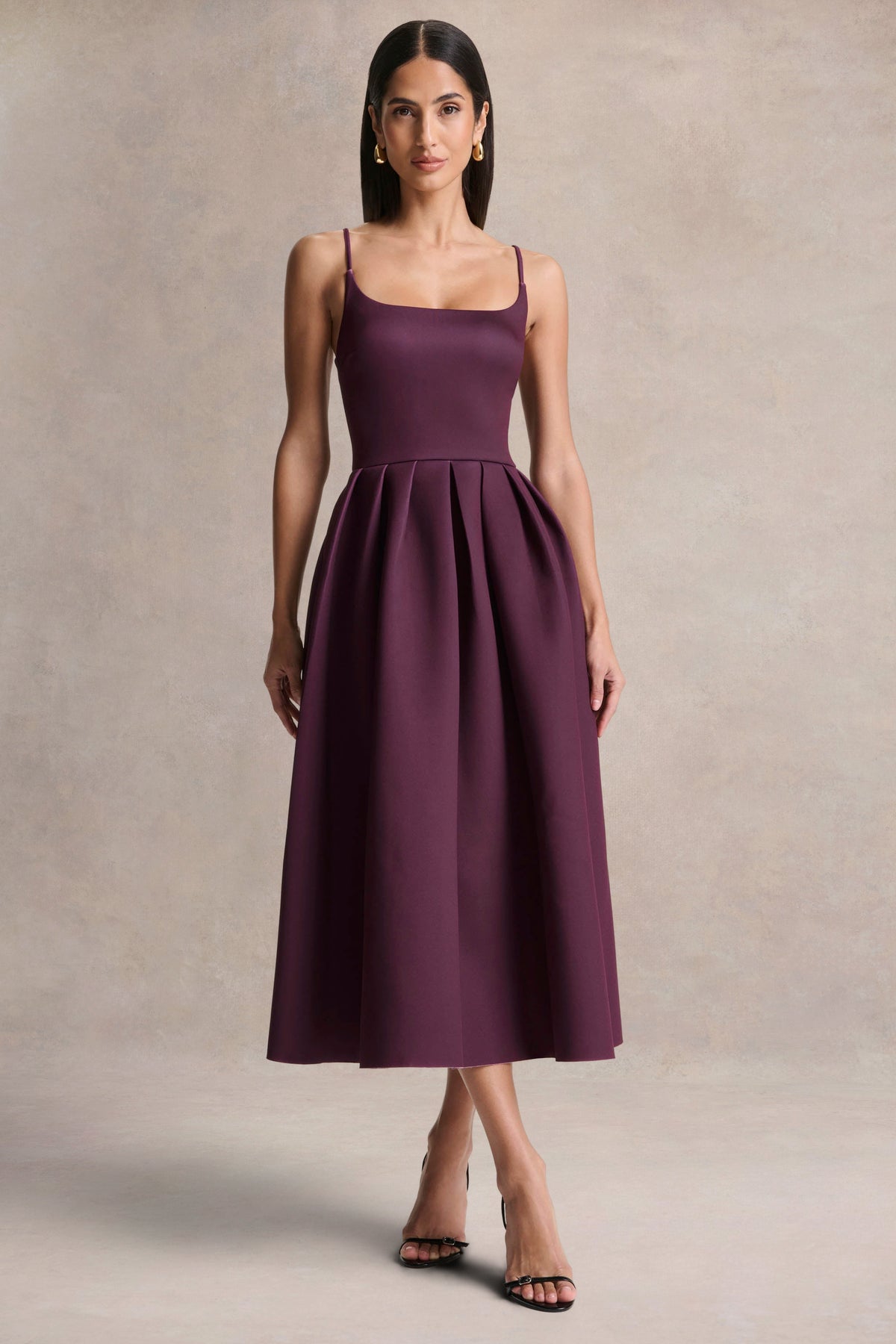 Jamila | Plum Scoop-Neck Midi Dress - UK 6 Plum Jamila | Plum Scoop-Neck Midi Dress - UK 6 Plum