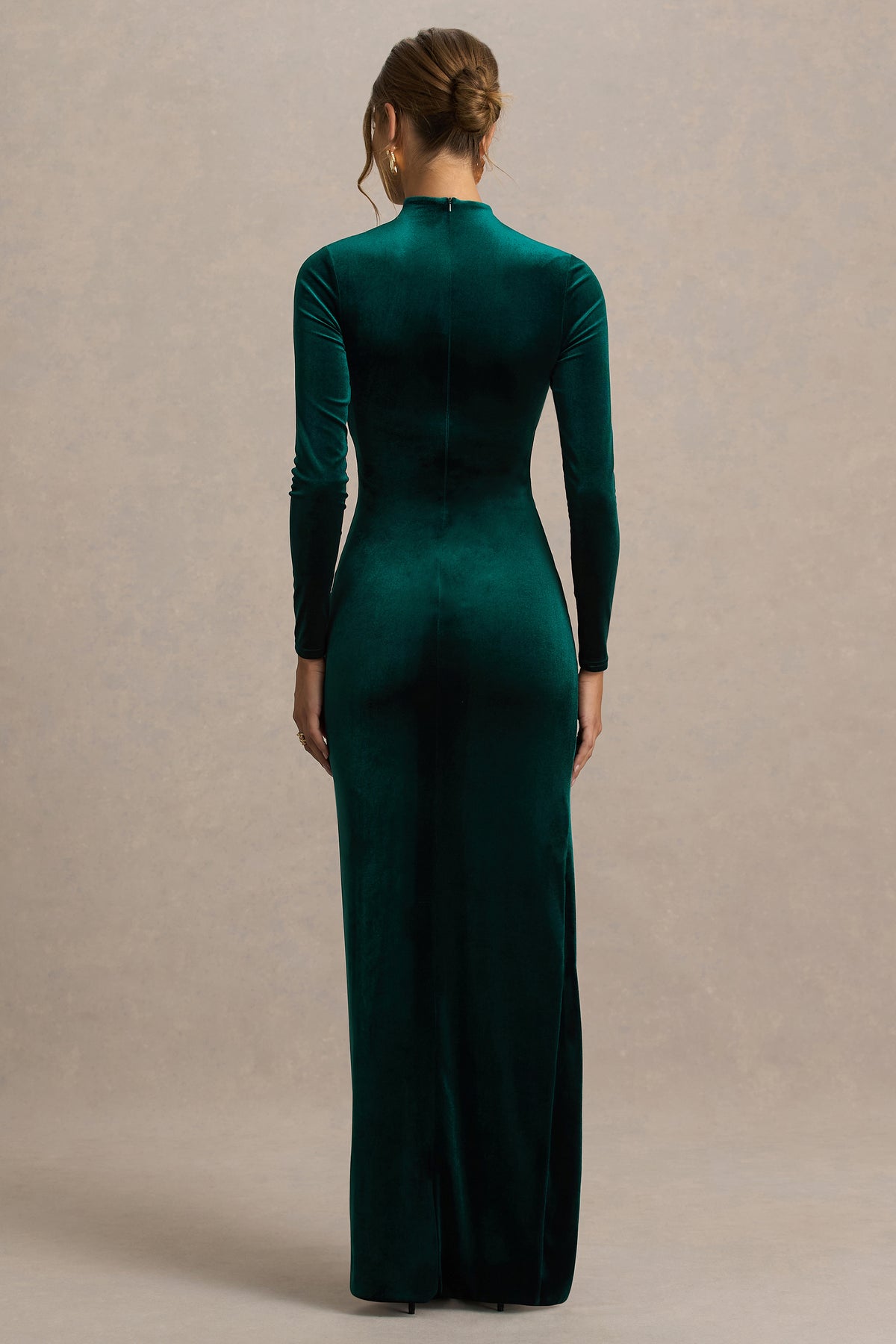 Wishes | Bottle Green Velvet High-Neck Maxi Dress with Wrap Skirt - UK 14 Bottle Green Wishes | Bottle Green Velvet High-Neck Maxi Dress with Wrap Skirt - UK 14 Bottle Green