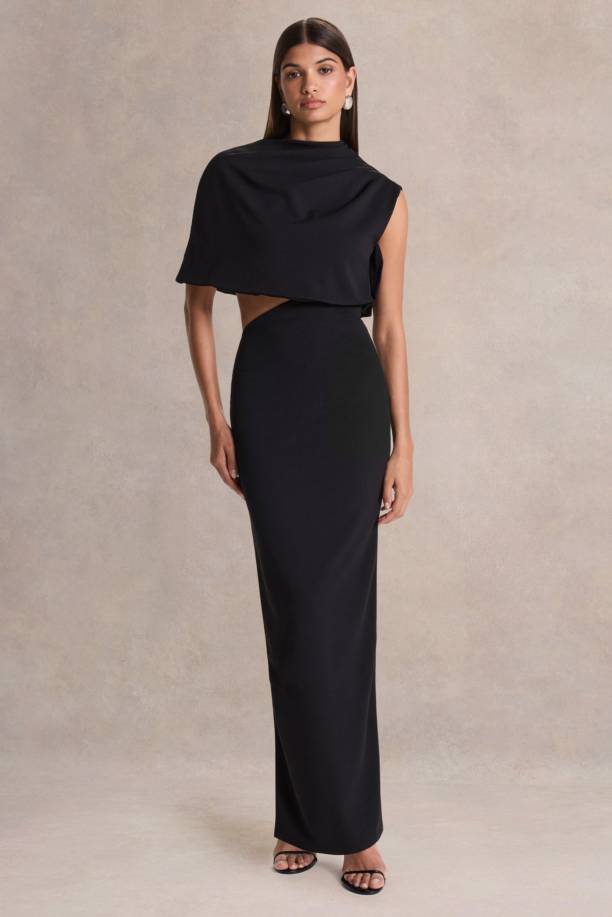 Roseth Black High-Neck Maxi Dress With Removable Cape – Club L London