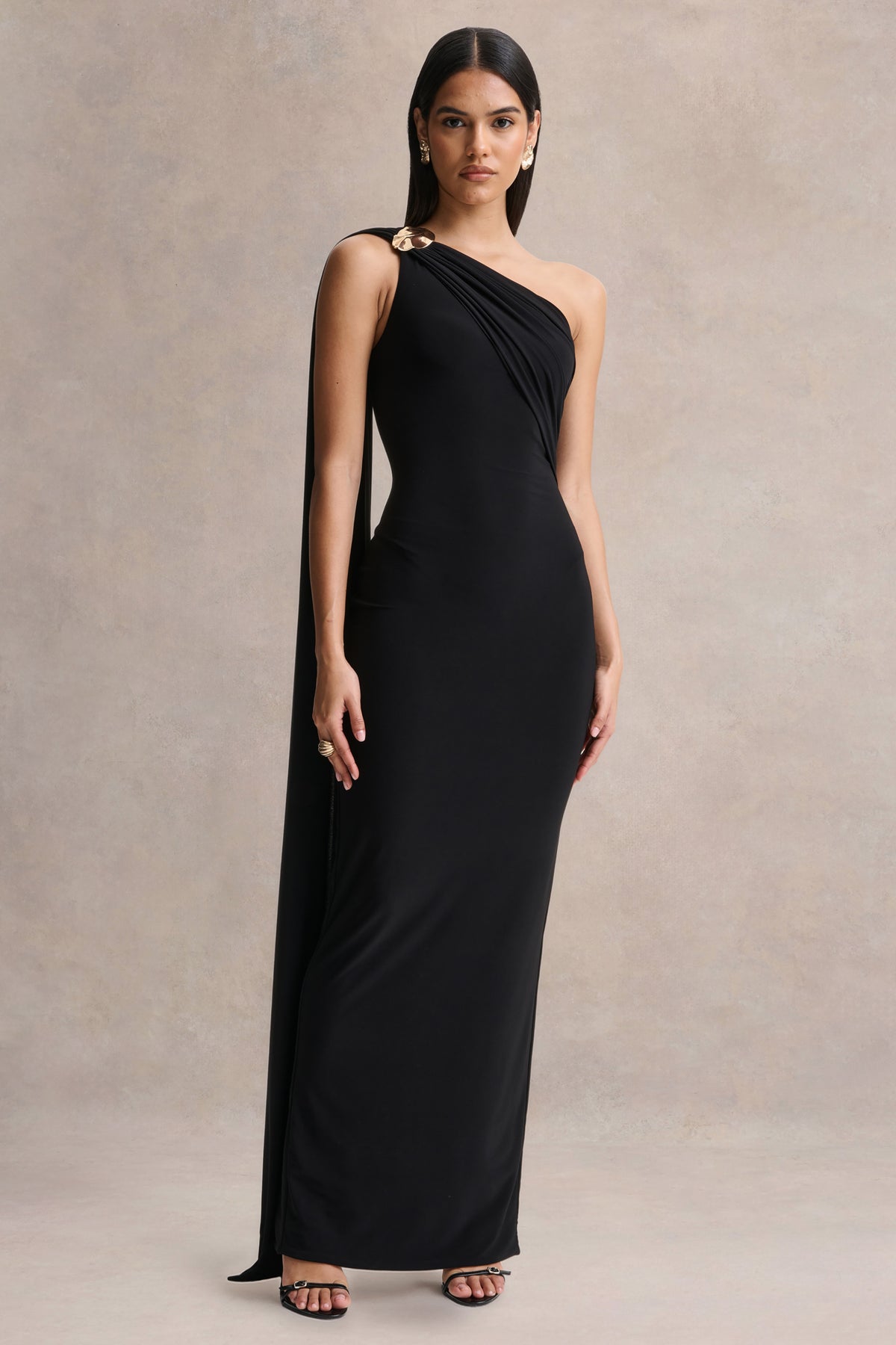 Mandy | Black Asymmetric-Neck Maxi Dress - UK 10 Black Mandy | Black Asymmetric-Neck Maxi Dress - UK 10 Black