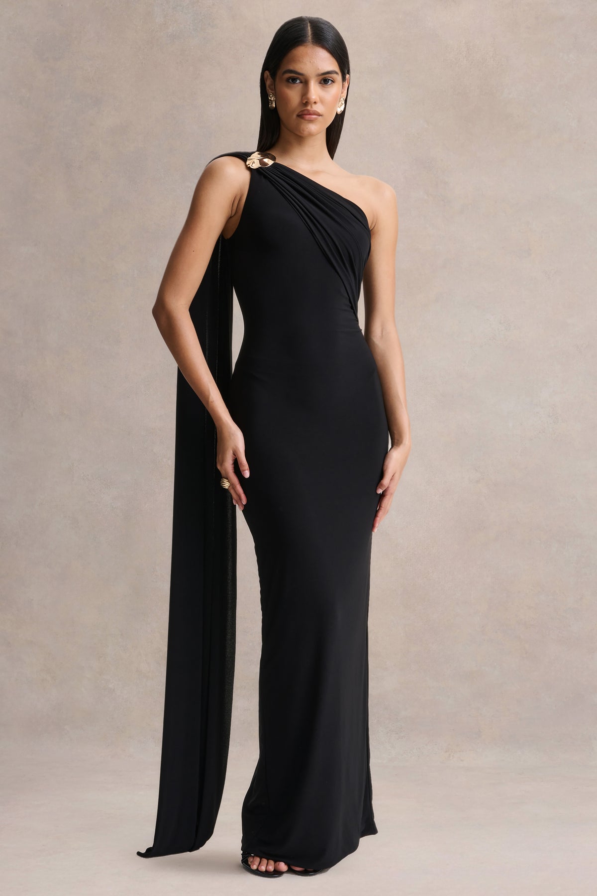 Mandy | Black Asymmetric-Neck Maxi Dress - UK 6 Black Mandy | Black Asymmetric-Neck Maxi Dress - UK 6 Black