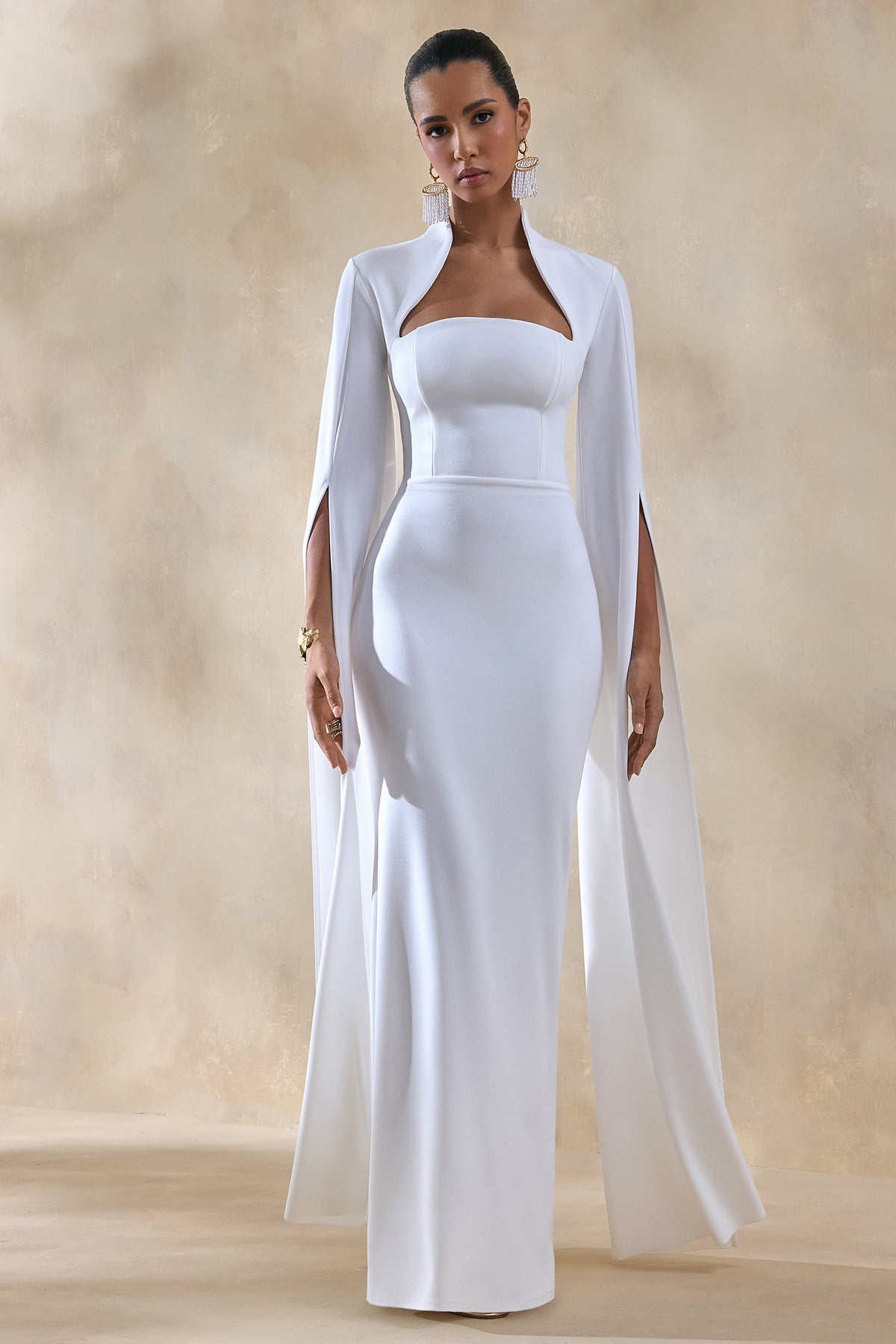Esme | White Square-Neck Maxi Dress With Cape Sleeves - UK 6 White Esme | White Square-Neck Maxi Dress With Cape Sleeves - UK 6 White